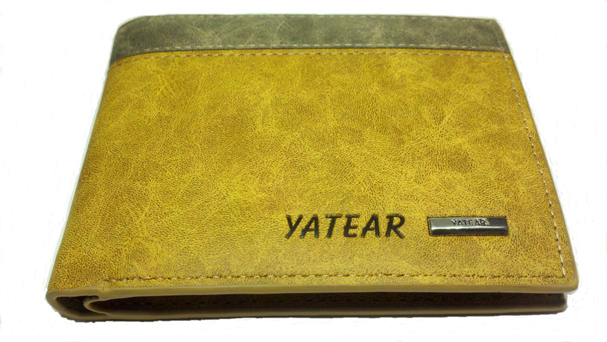 Men's Genuine Leather Trifold Wallet Yatear Top Stripe (Antique Yellow)