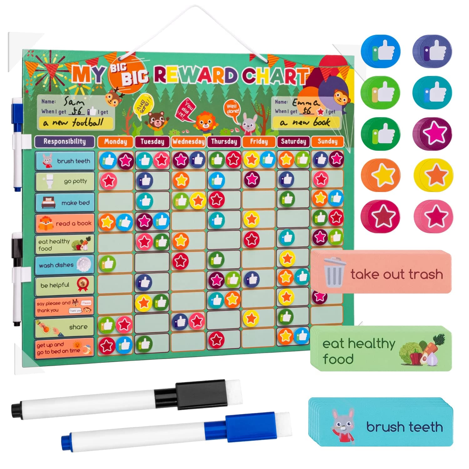 Reward Star Chart for Children Magnetic Chore Board for Kids & Adults with 2 Dry Erase Pens Reward Good Behaviour for Toddlers & Responsibility for Teens