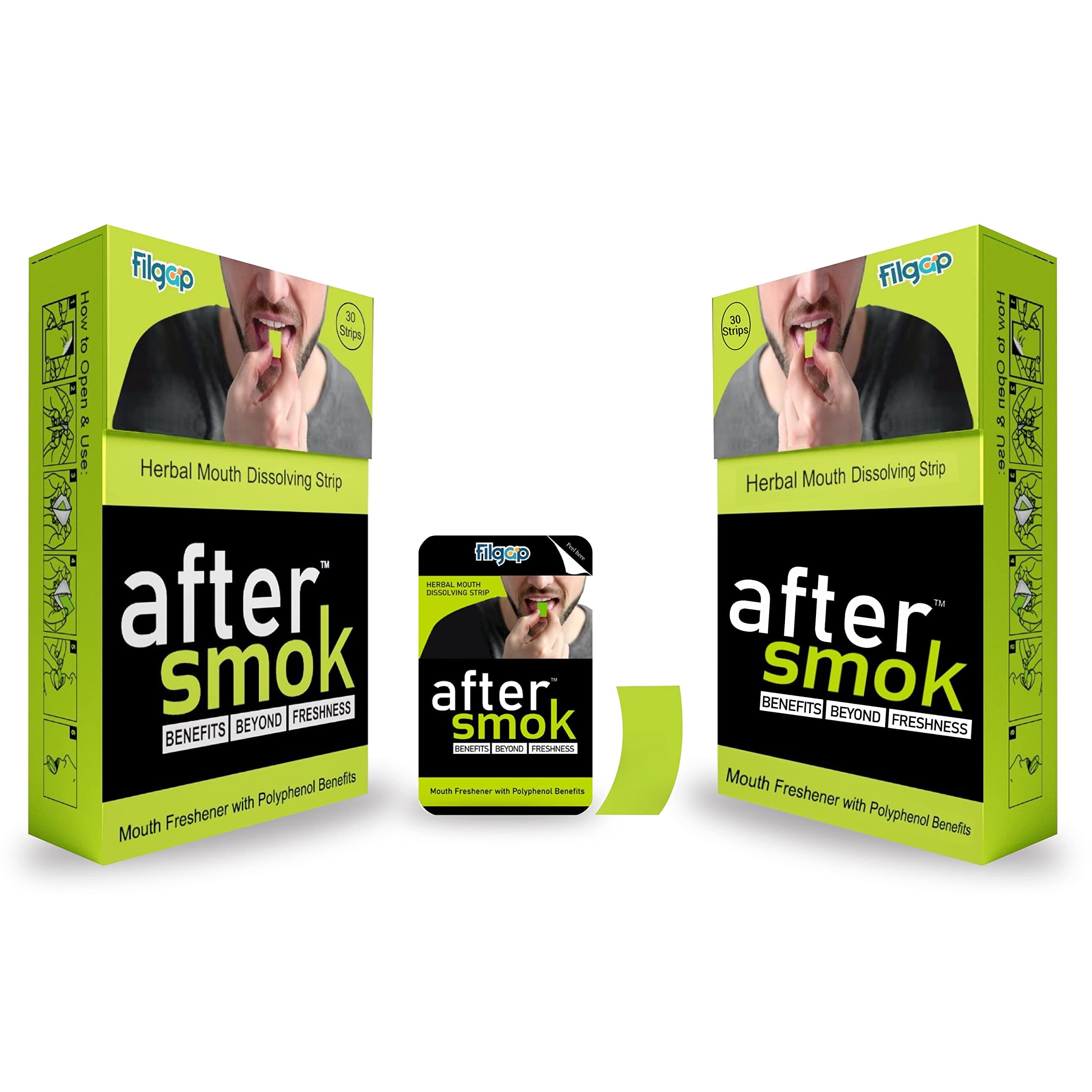 Filgap After Smoke Polyphenol Herbal Strip, Polyphenol reduces harmful effect till you quit smoking, 10 mg herbal polyphenol Mouth Dissolving Strip (Pack of 2 )(60 pcs))
