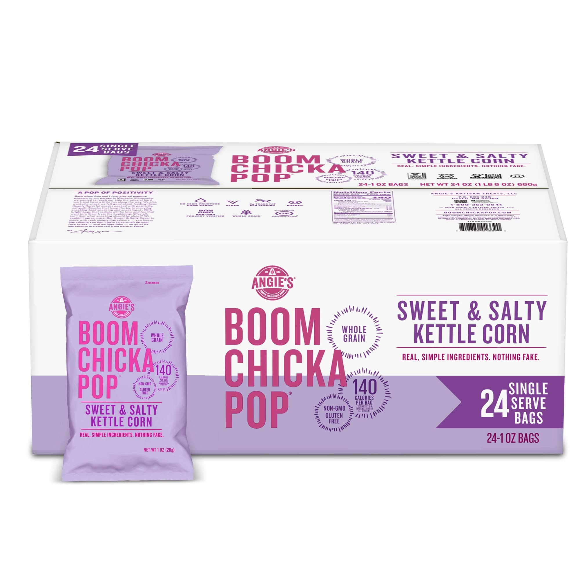Angie's BOOMCHICKAPOP Sweet & Salty Kettle Corn Popcorn, Non-Candy Easter Basket Stuffer, 1 oz. Individual Bag (Pack of 24)