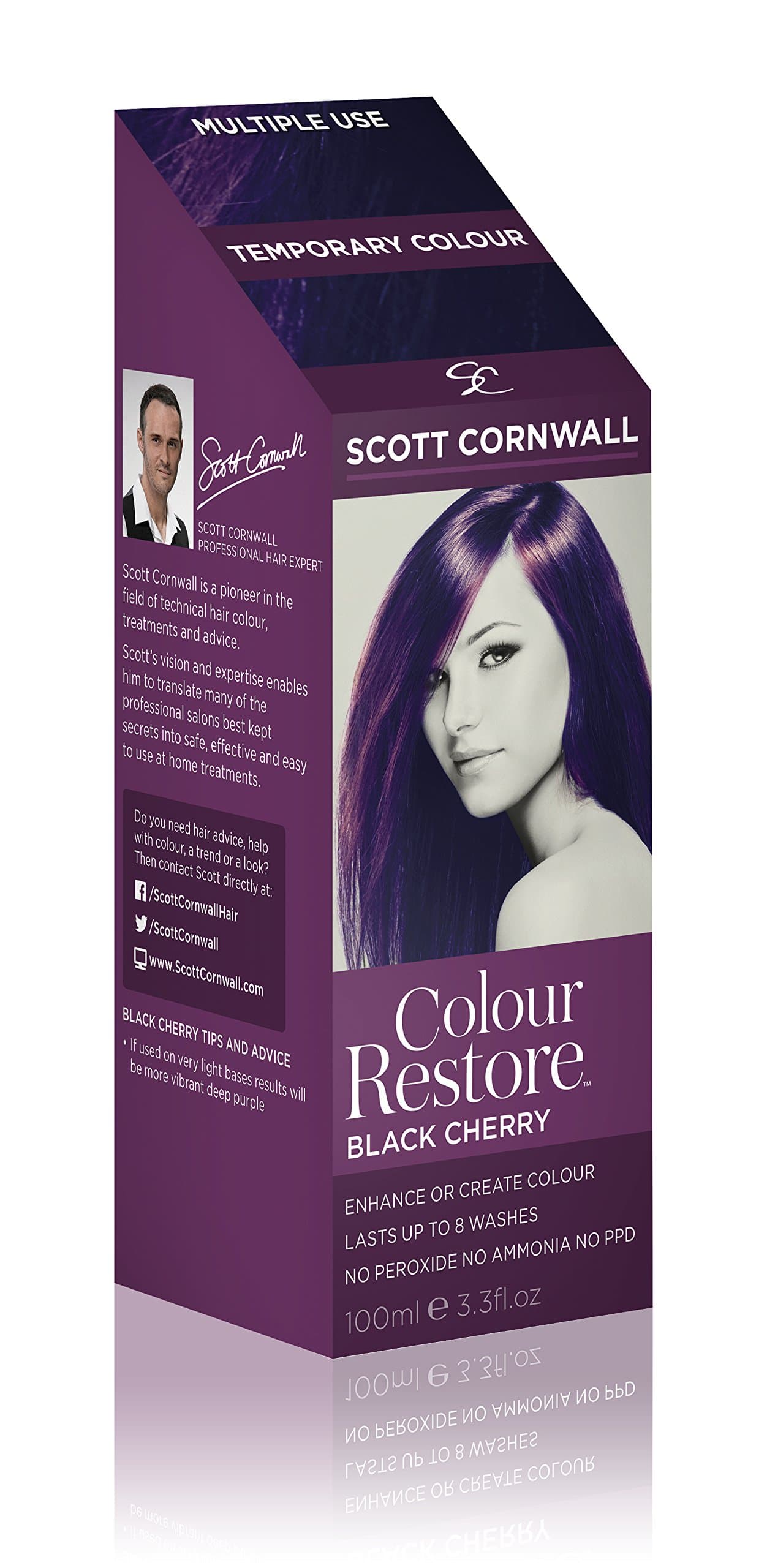 Scott Cornwall Colour Restore Black Cherry Temporary Toner Dye - Mahogany Plum Black PPD Peroxide Free - Vegan-Friendly Cherry Colour Conditioner Root Touch-Up for Brunettes and Blondes and Extensions
