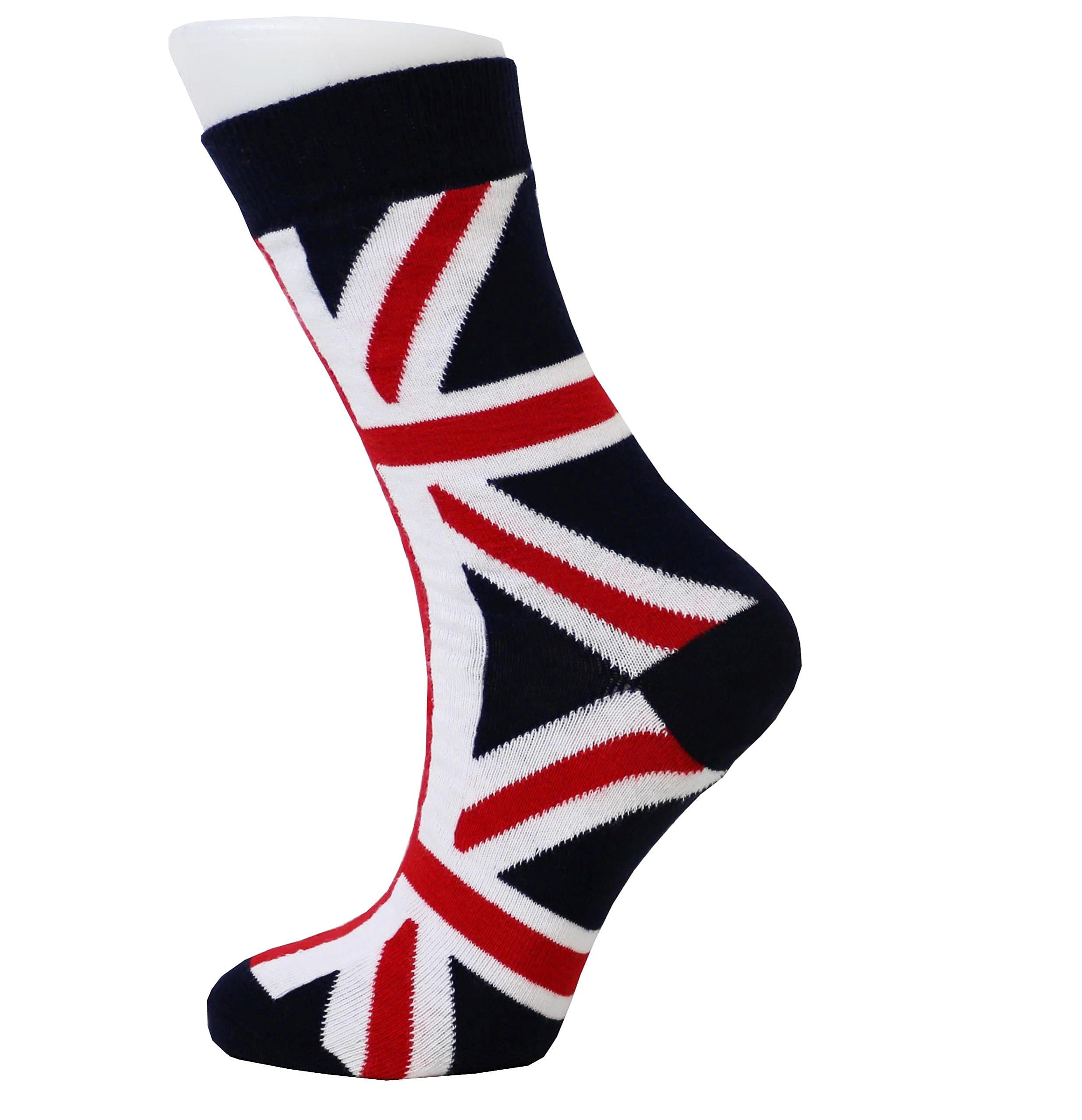 No.1 GiftsMen's Calf Socks Union Jack British Flag Design Patriotic Novelty Gift Socks Cotton Rich PACK 1