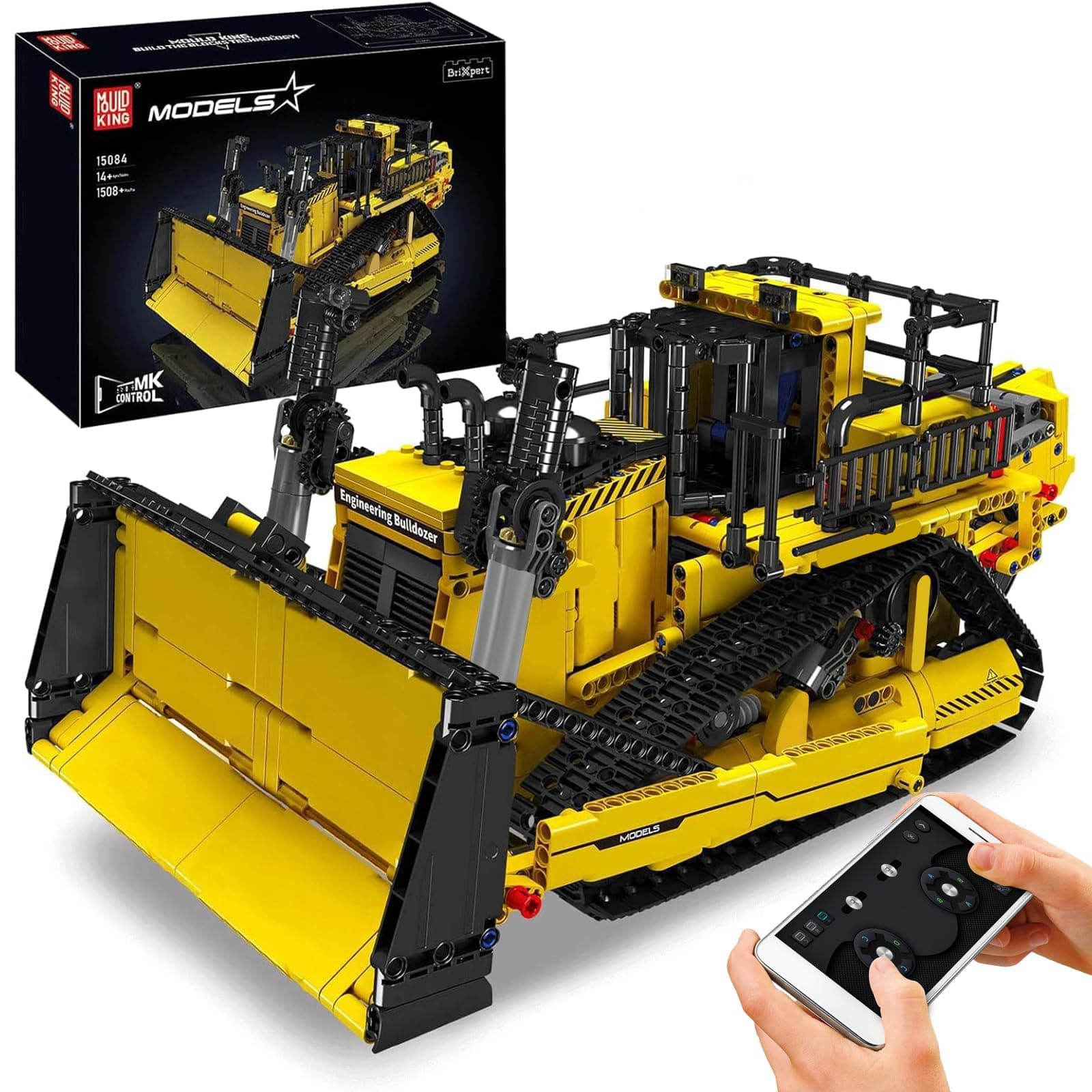 Mould King 15071 Technology Remote Controlled Building Toy for Kids -Bulldozer Construction Site Technology Car 1508 Piece, 2.4GHz RC Truck Kits Toy Gifts