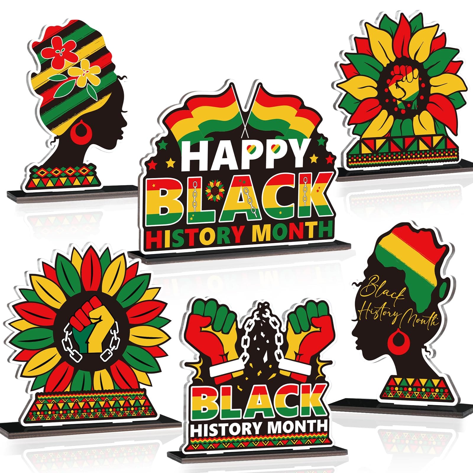 6PCS Black History Month Wooden Centerpiece for Table Sign Decoration 3D Double Side Black History Month Party Favors Wood Mantle African American Table Decorations Signs for Black History Home Decor