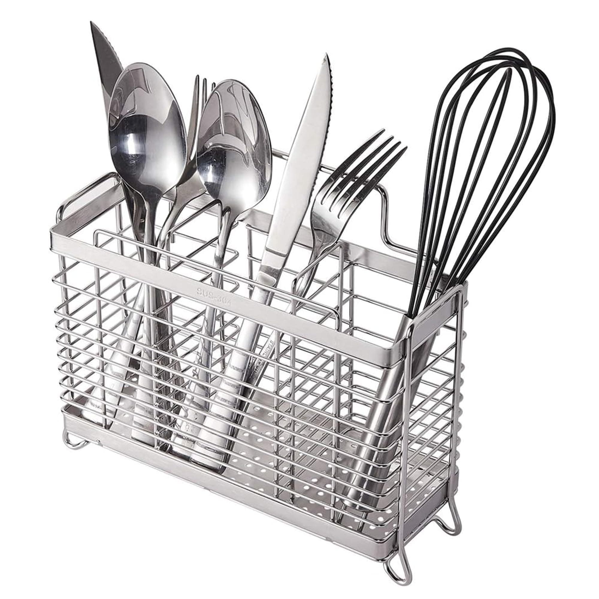 KESOL Stainless Steel Utensil Holder, Utensil Drying Rack with 3 Divided Compartments, Rust-Resistant Utensil Drying Basket, Silverware Drying Basket, Utensil Drainer for Dish Rack