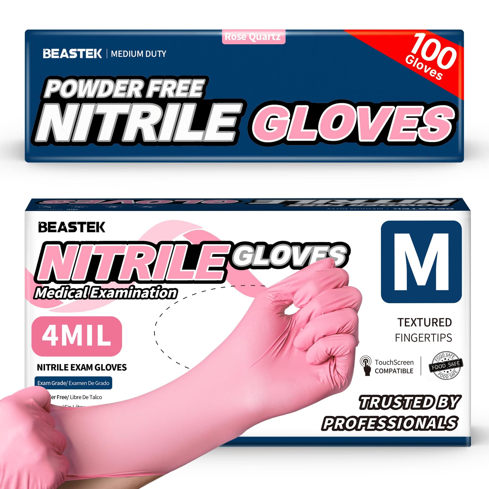 Beastek Nitrile Disposable Exam Gloves, 4Mil 100 Ct Powder-Free Latex-Free Food-Safe for Cooking Medical Esthetician, Orchid