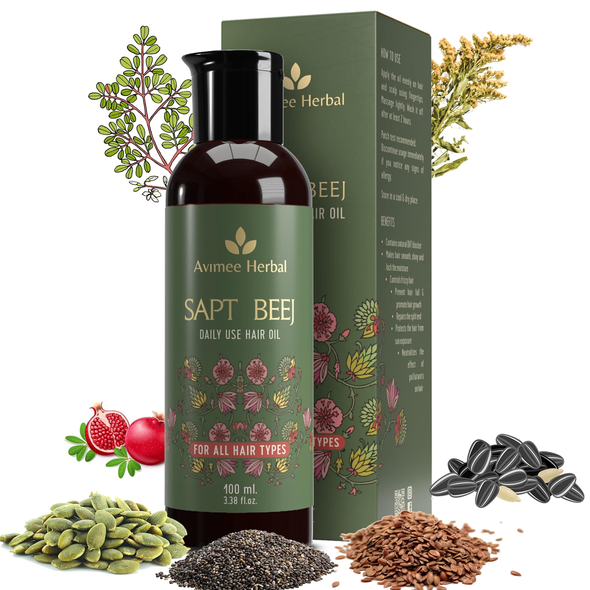 Avimee Herbal Sapt Beej Hair Oil | Non Sticky Non Greesy | Daily Use Hair Oil | 100 ml