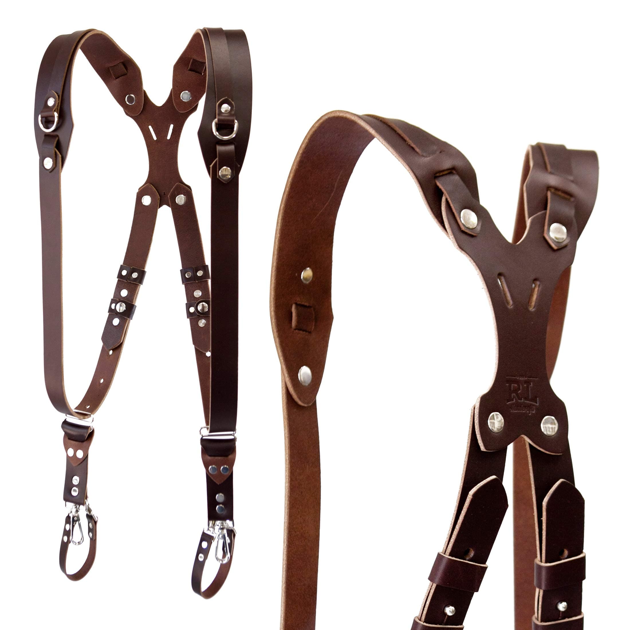 Clydesdale Pro-Dual Handmade Leather Camera Harness, Sling & Strap RL Handcrafts. DLSR, Mirrorless, Point & Shoot Made in The USA (Coffee, X-Small)