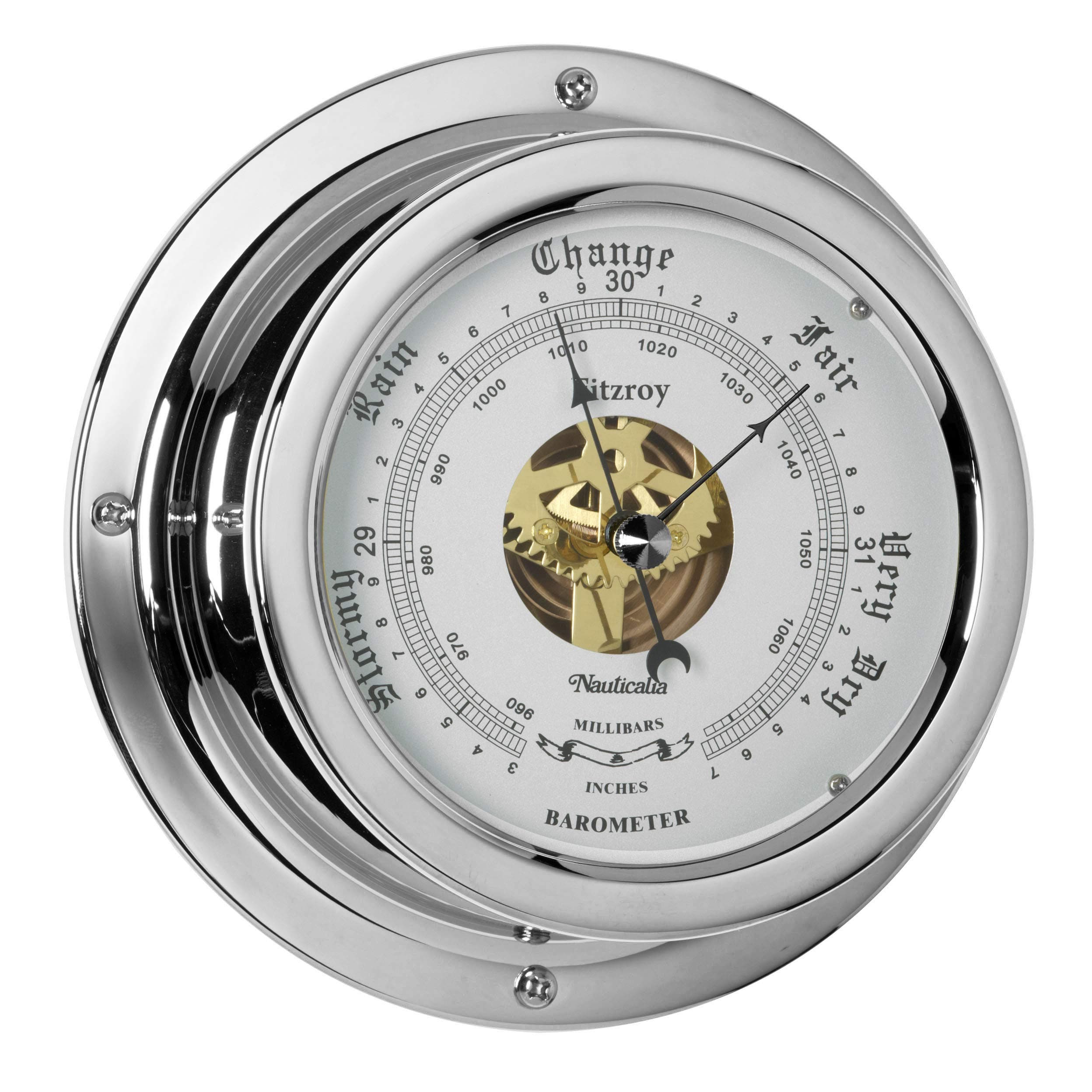 Fitzroy QuickFix Barometer, Chrome, Navy Grey, Default