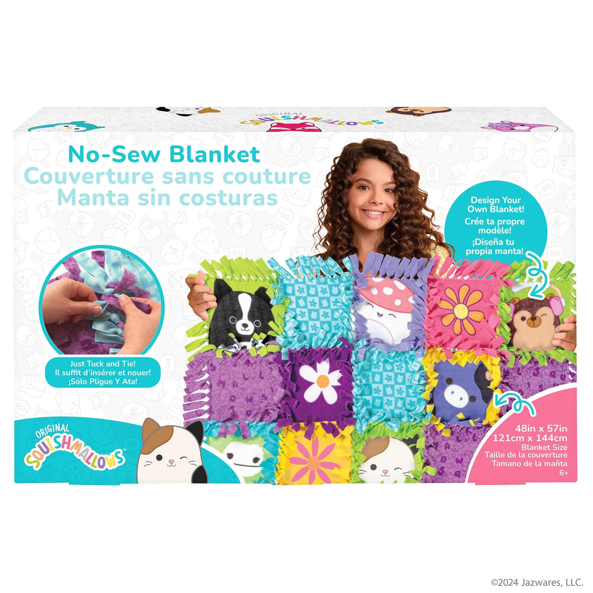 Squishmallows No-Sew Blanket Kit, Set Includes Assorted Polar Fleece Squares, Ideal Craft Activity for Girls & Boys