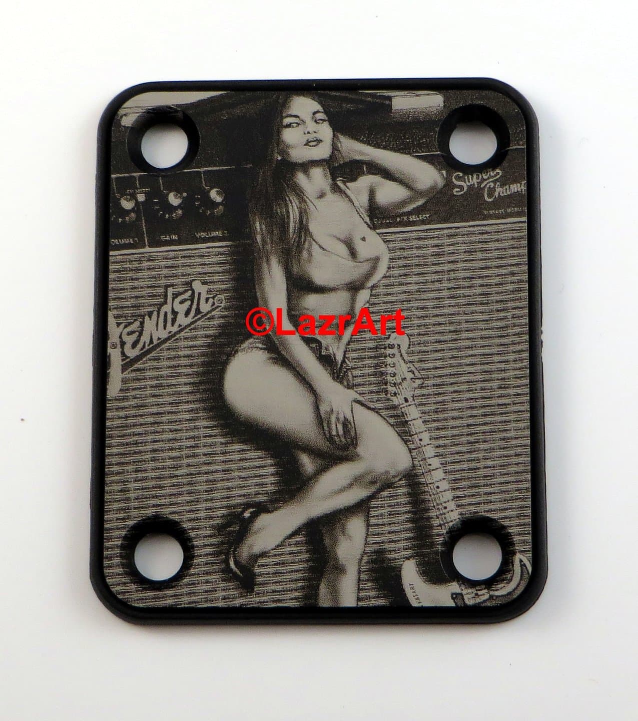 Laser Girl 611 - sexy, Standard 4 Bolt style, engraved guitar neck plate