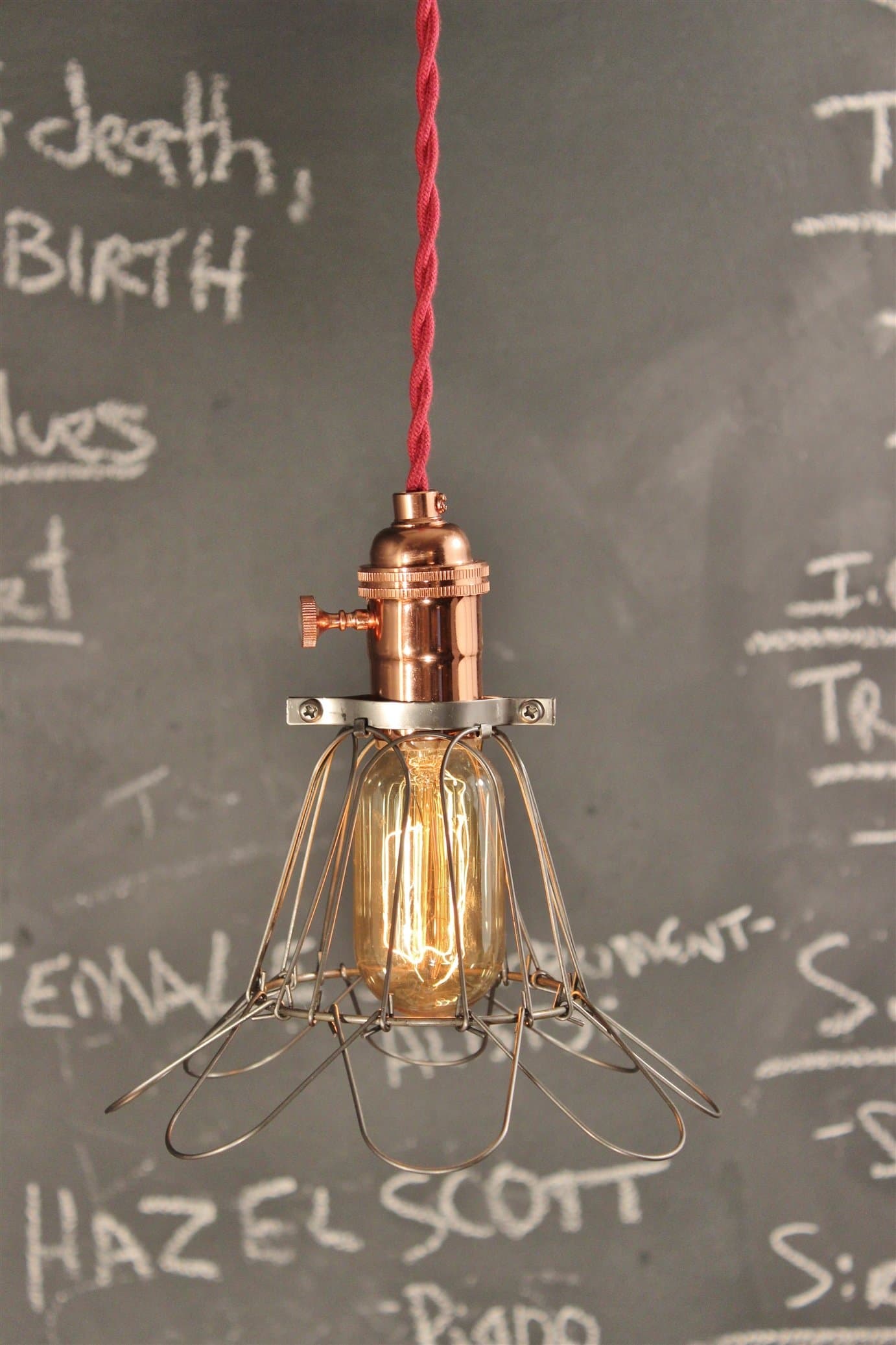 Vintage Industrial Pendant Light with Bulb Cage - Copper Lamp - Ceiling Lamp - Swag - Hanging Light