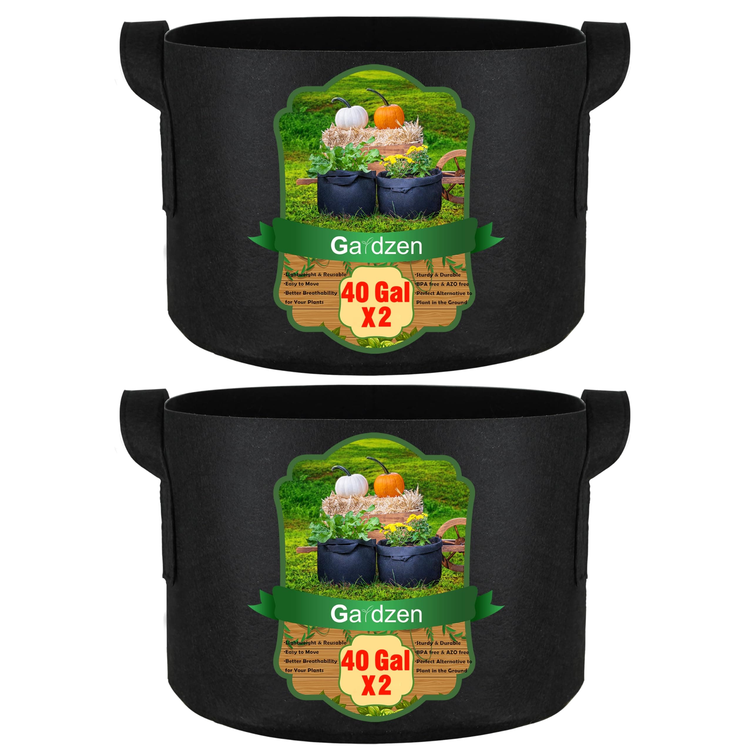 Gardzen 2-Pack 40 Gallon Grow Bags, Aeration Fabric Pots with Handles, Pot for Plants
