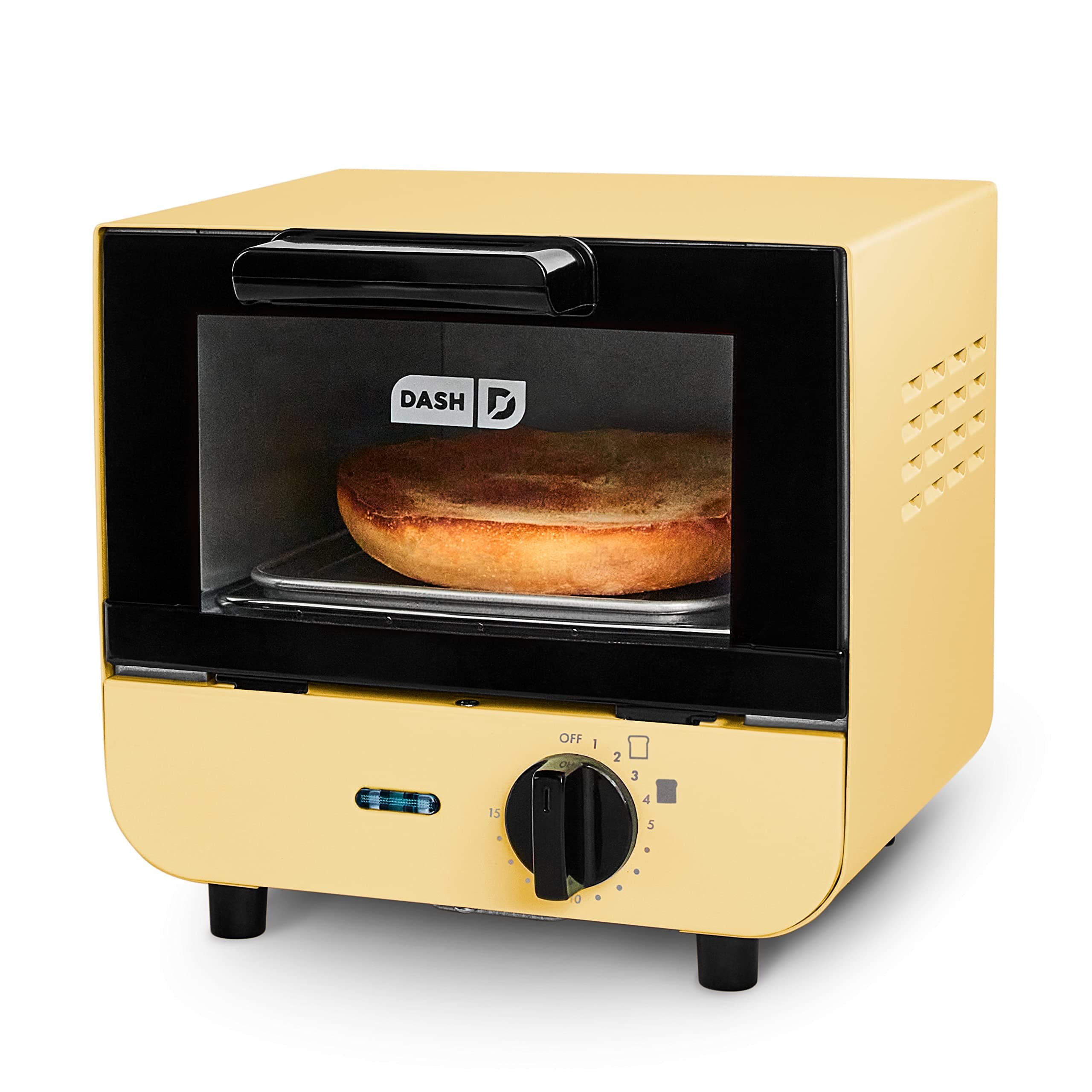 Dash DMTO100GBPY04 Mini Toaster Oven Cooker for for Bread, Bagels, Cookies, Pizza, Paninis & More with Baking Tray, Rack, Auto Shut Off Feature, Yellow