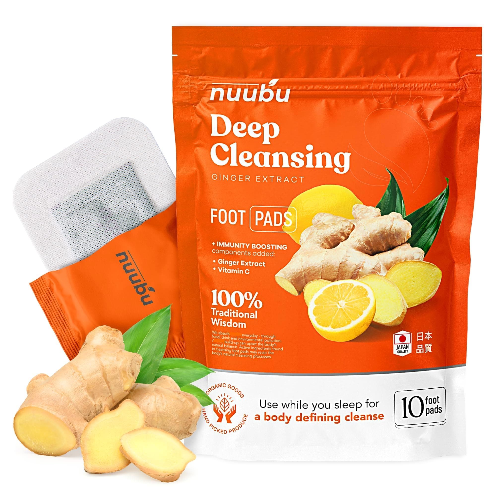 Nuubu | Ginger Foot Pads for Better Sleep & Foot Care | Premium Japanese Organic Foot Pads with Ginger Powder (10 Pc)
