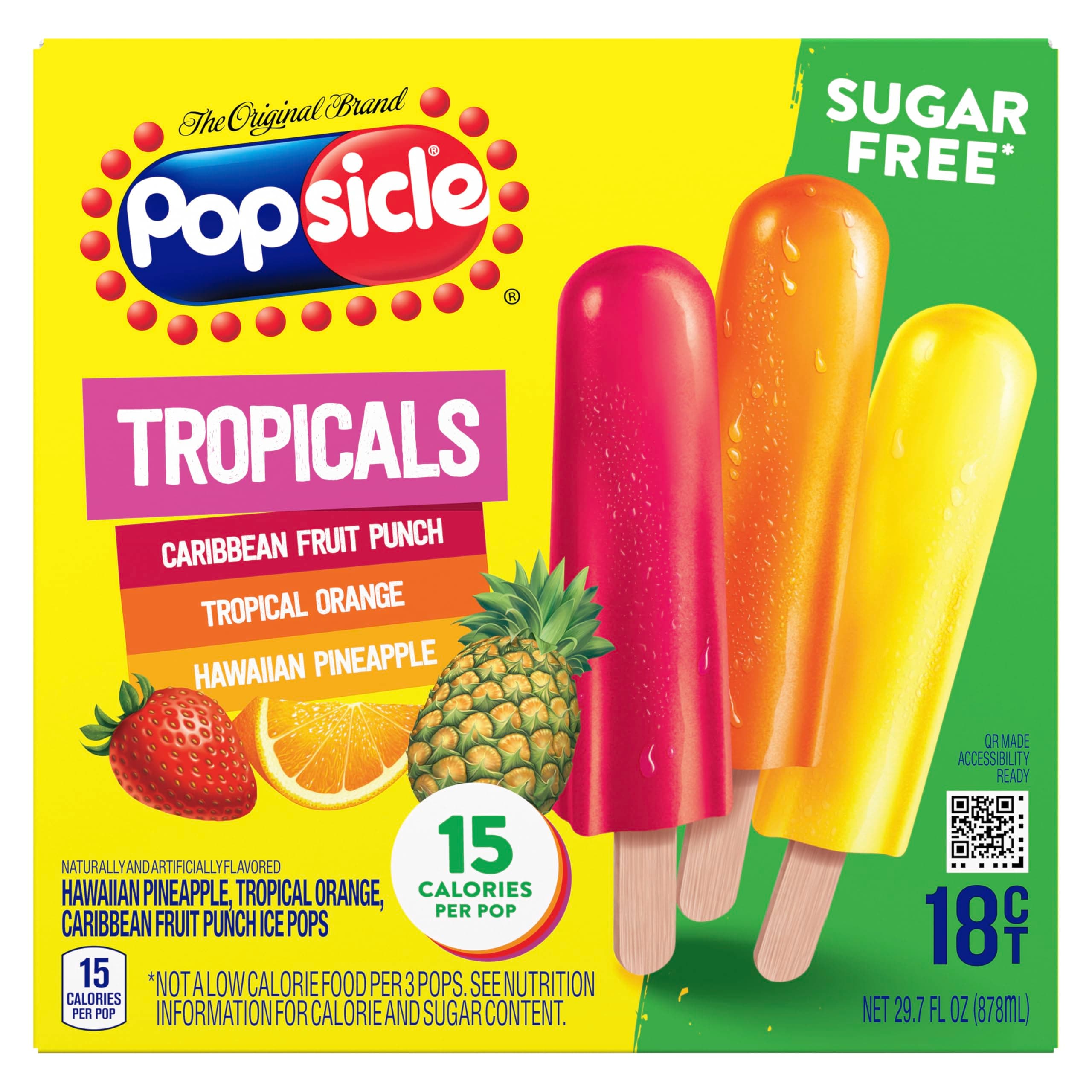 Popsicle Ice Pops 18 Count Tropicals For a Sugar Free Frozen Dessert Frozen Ice Pops With only 15 Calories 29.7 oz