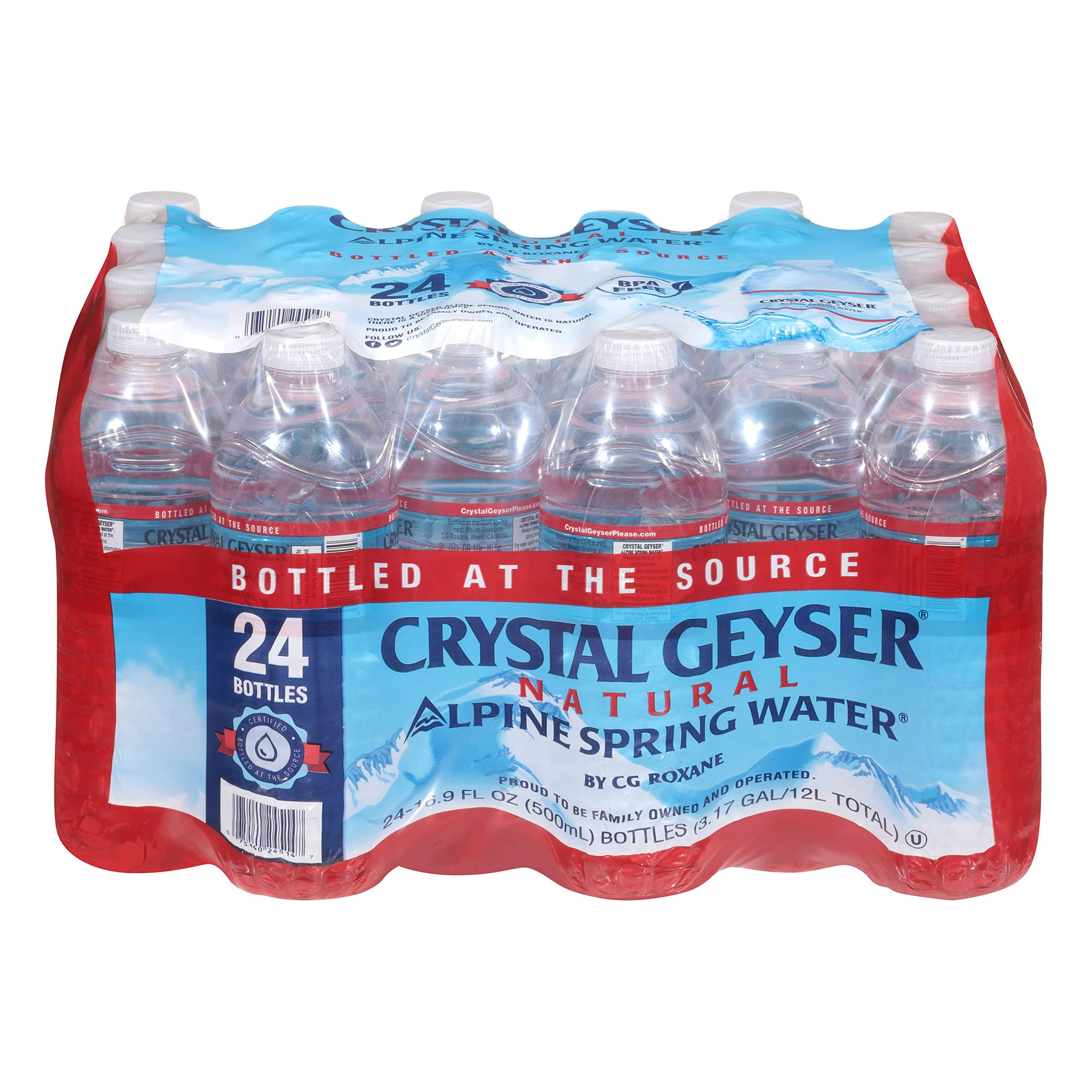 Crystal Geyser Natural Alpine Spring Water, Drinking Water Bottled at the Source, 16.9oz Bottles, 24-Pack