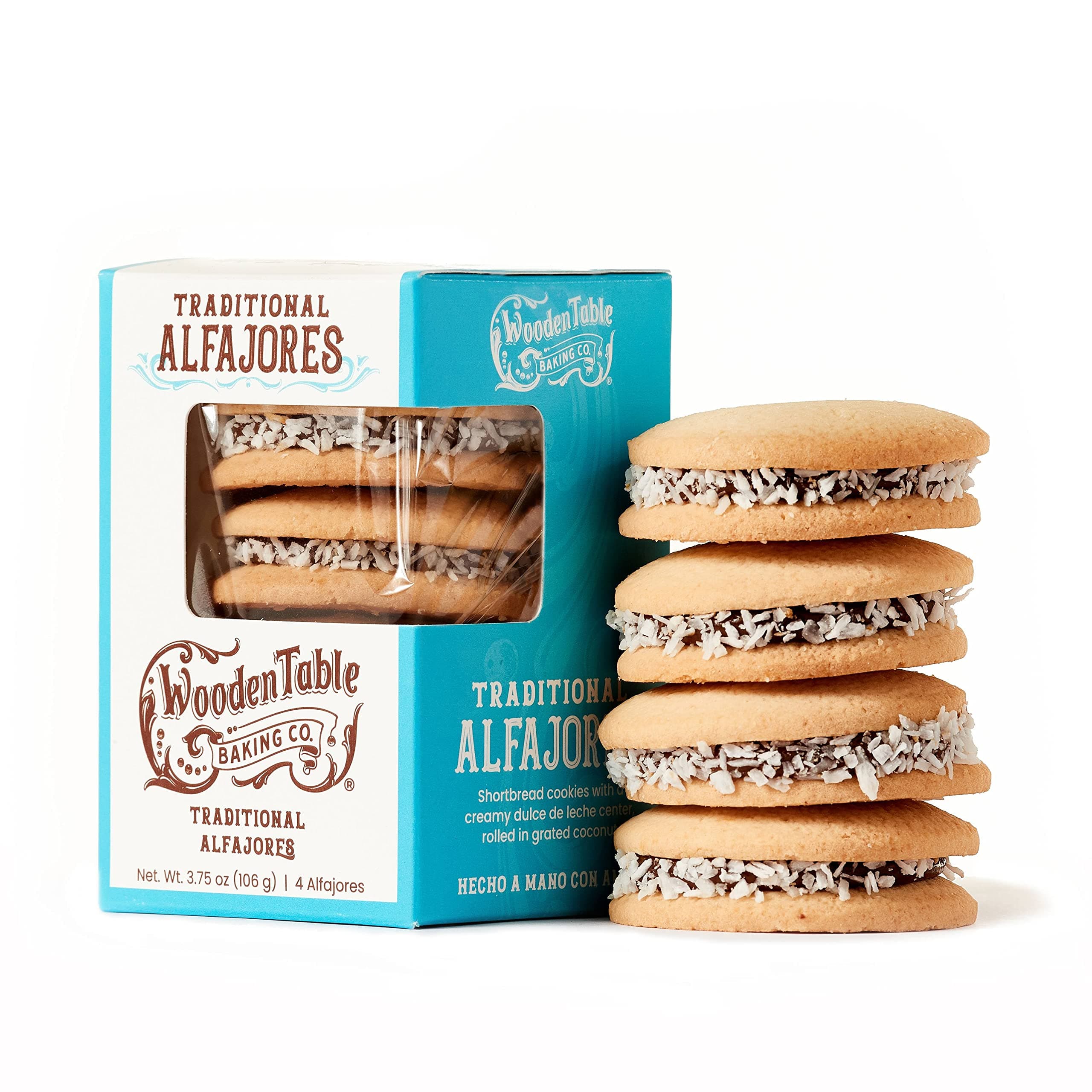 Traditional Argentine Alfajores with Dulce de Leche – Pack of 4 | Handmade Shortbread Cookies | Wooden Table Baking Co