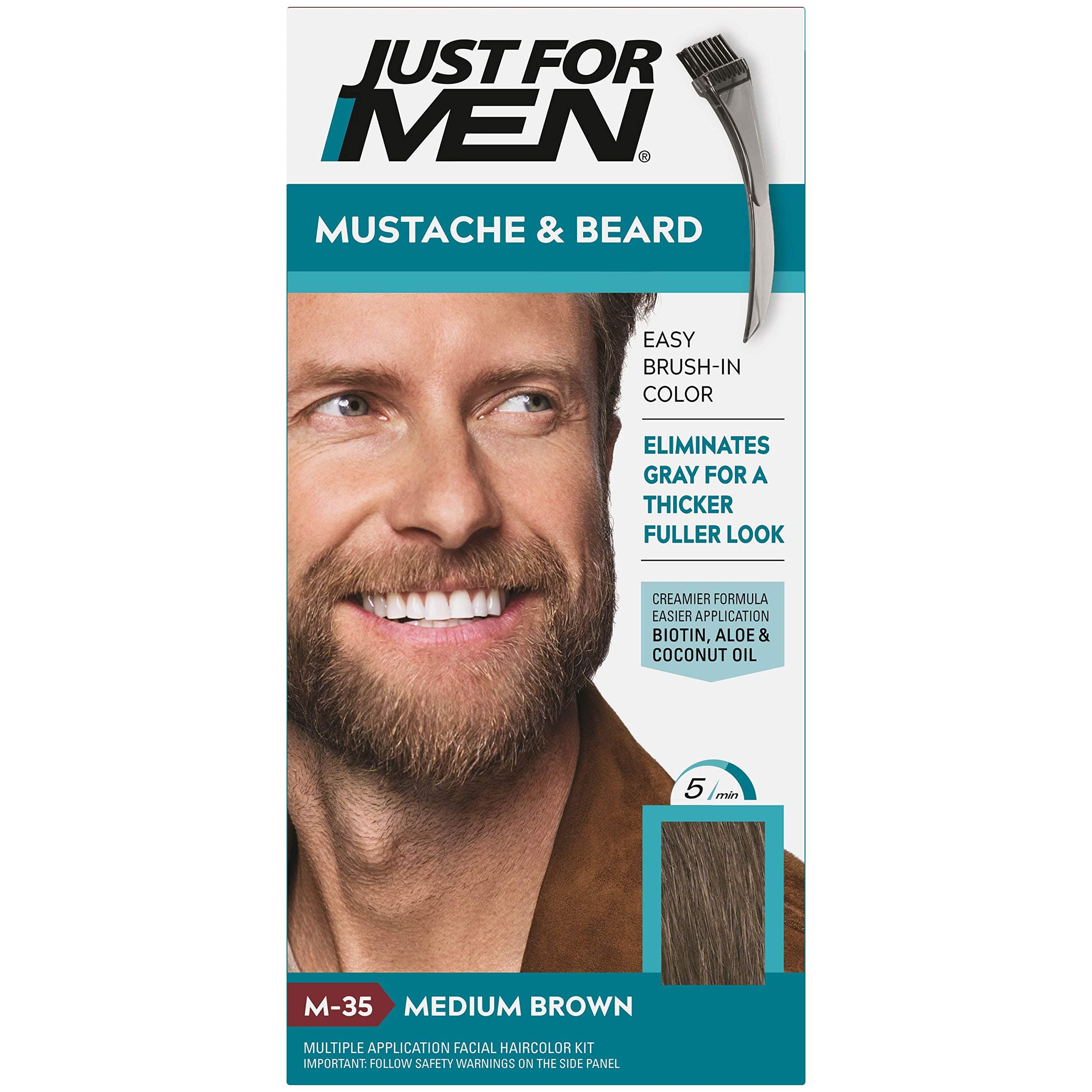 Just For Men MUSTACHE &BEARD Hair Color MEDIUM BROWN (M-35) with Ayur Lotion Free
