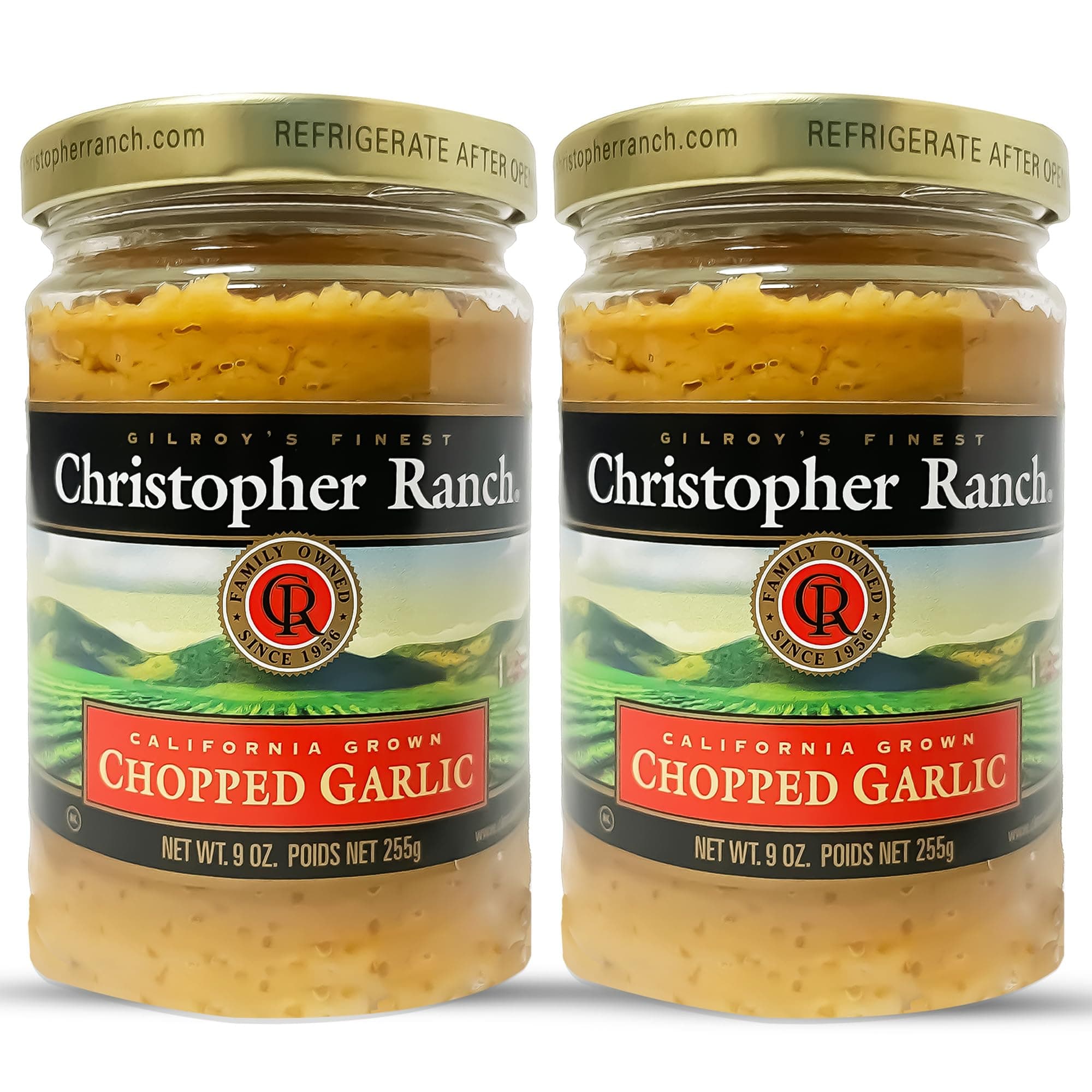 Chopped Garlic in Olive Oil, California-Grown Fresh, Ready-to-Use, Premium Quality, Gluten-Free, Vegan-Friendly, Pantry Essential, 9 oz Jar, 2-Pack