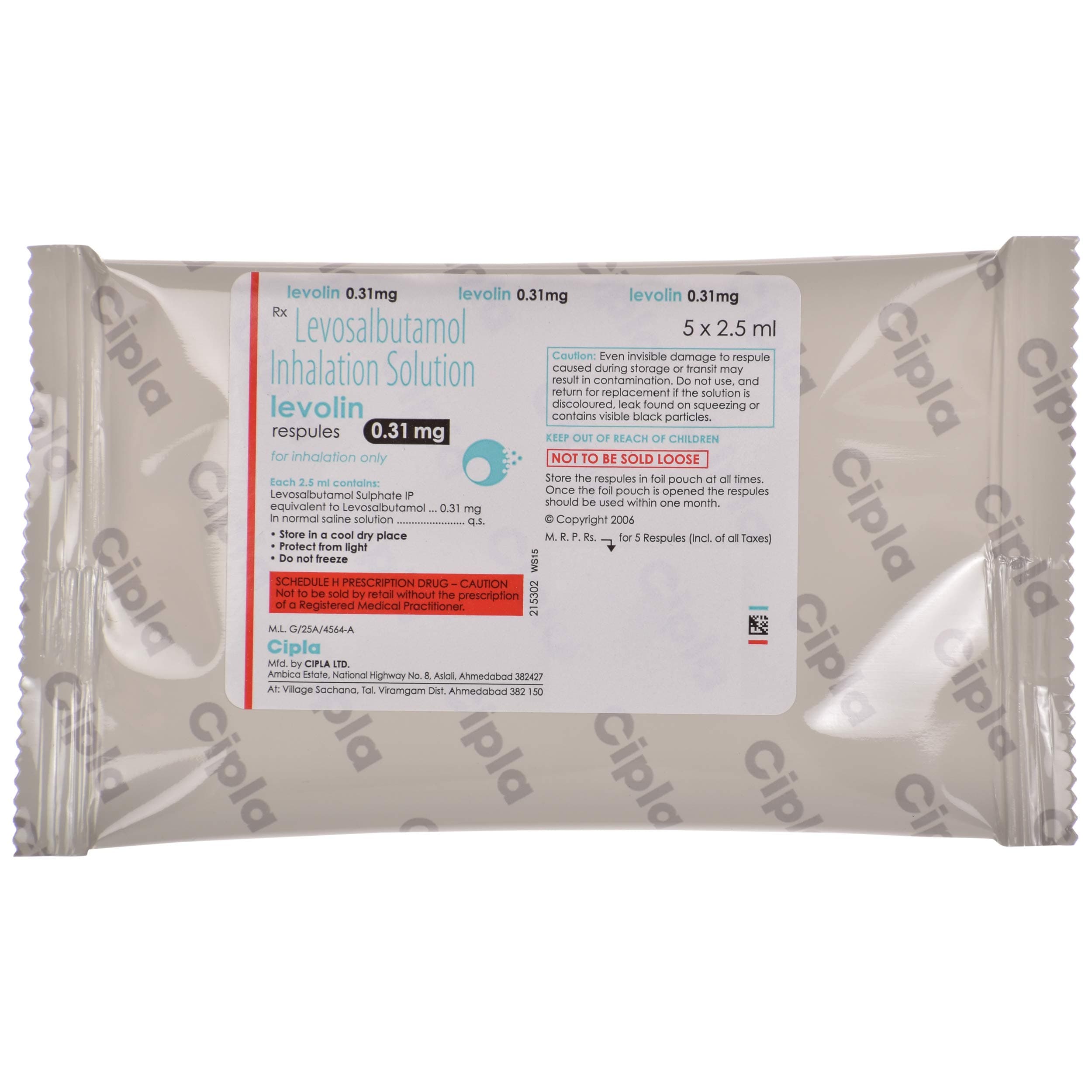 Levolin 0.31 mg - Sachet of 5x2.5 ml Respules