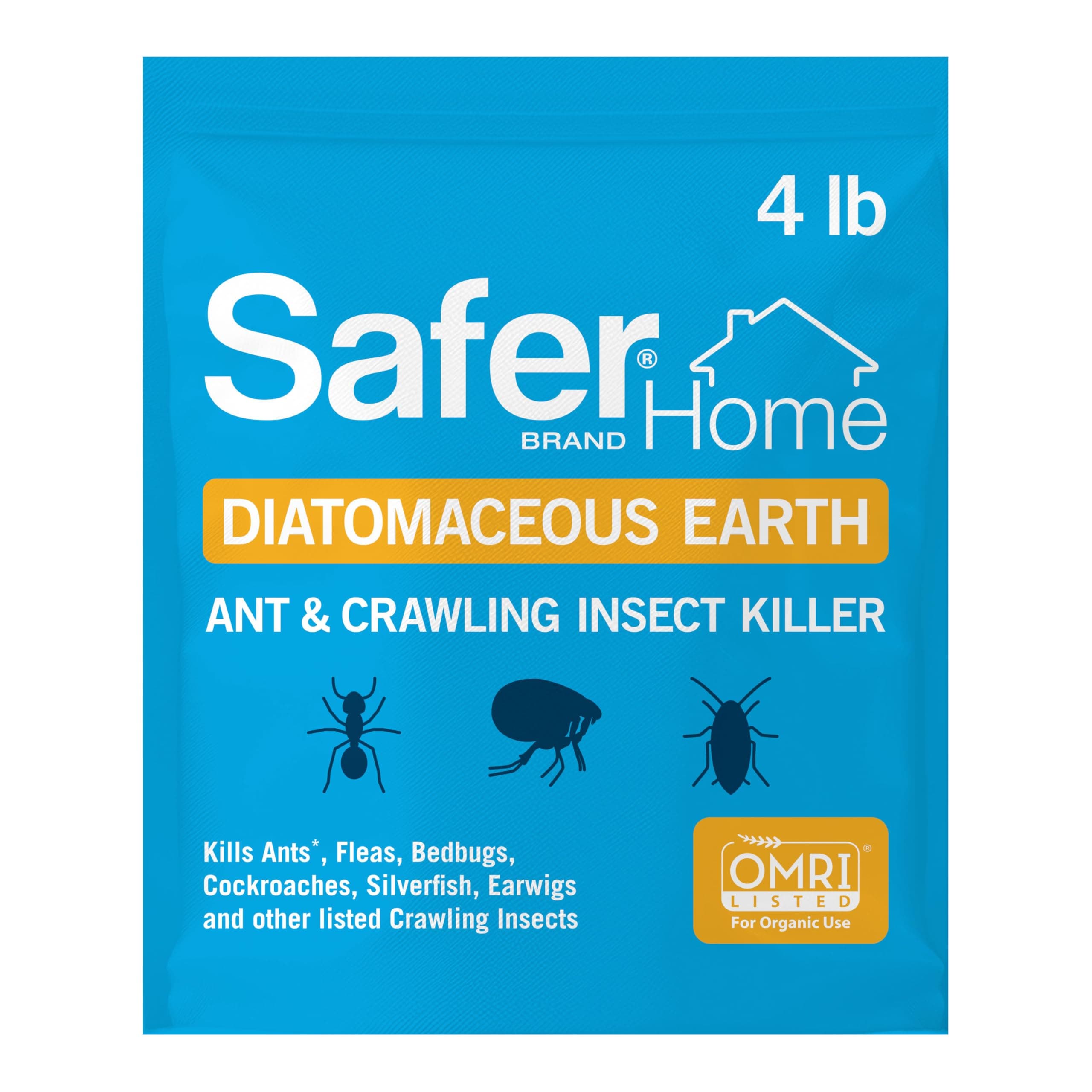 Safer Home Diatomaceous Earth 4 lb Organic OMRI DE - Cockroach Killer Indoor Home, Bed Bug Killer, Kills Fleas, Ants, Silverfish, Earwigs & Crawling Insects