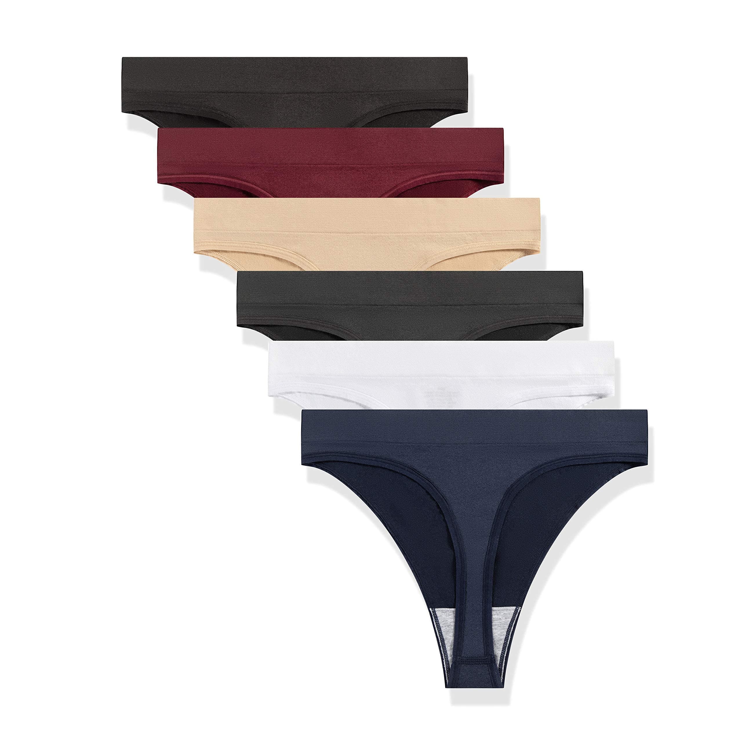 Women's High Waisted Breathable Seamless Thong Panties,No Show Workout Underwear,Comfortable Cotton Crotch,6 Pack