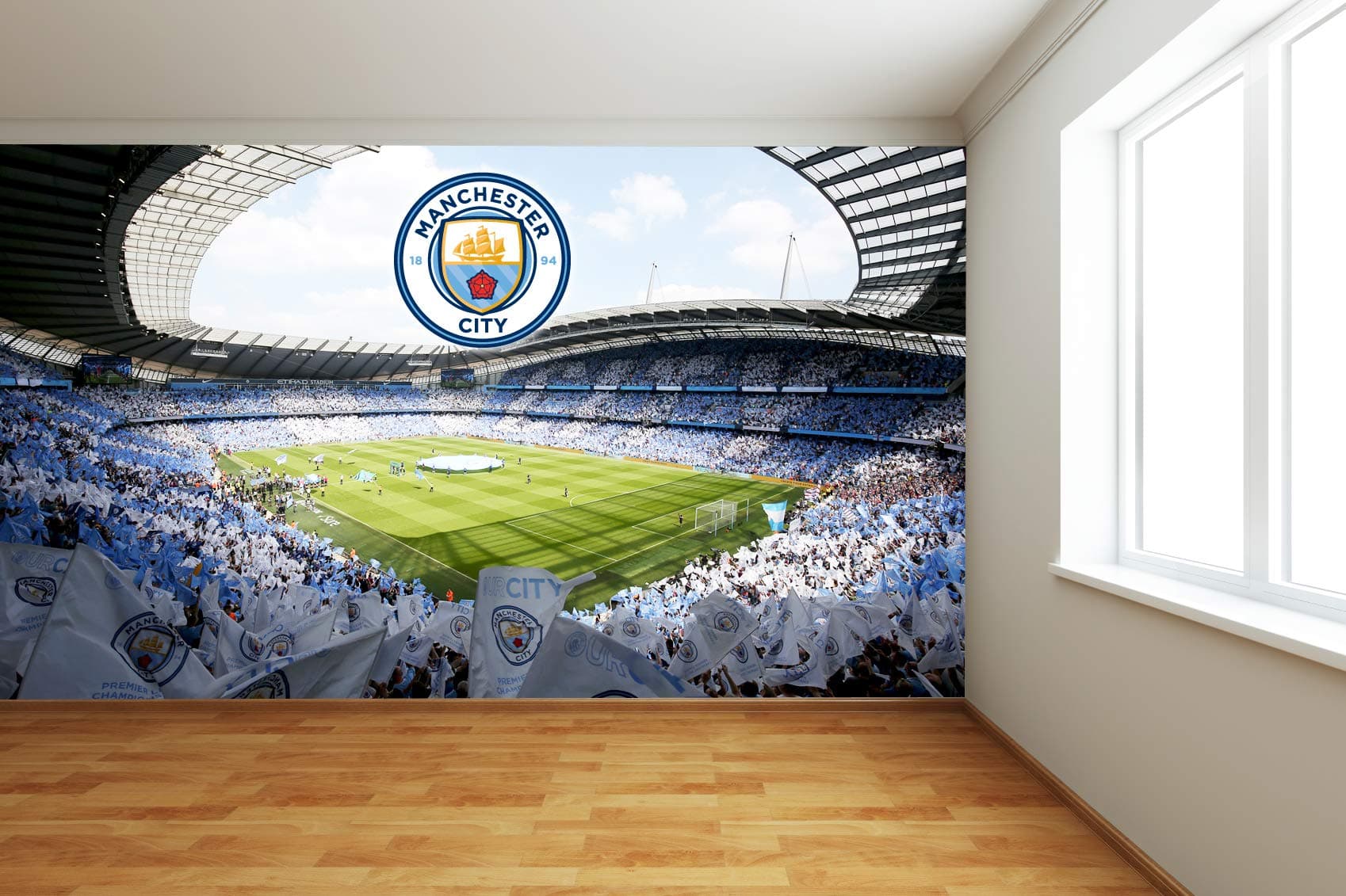 Manchester City FC Official Etihad Stadium Full Wall Mural - Man City Etihad Stadium Wall Sticker Official (2.5m Height x 3m Width)