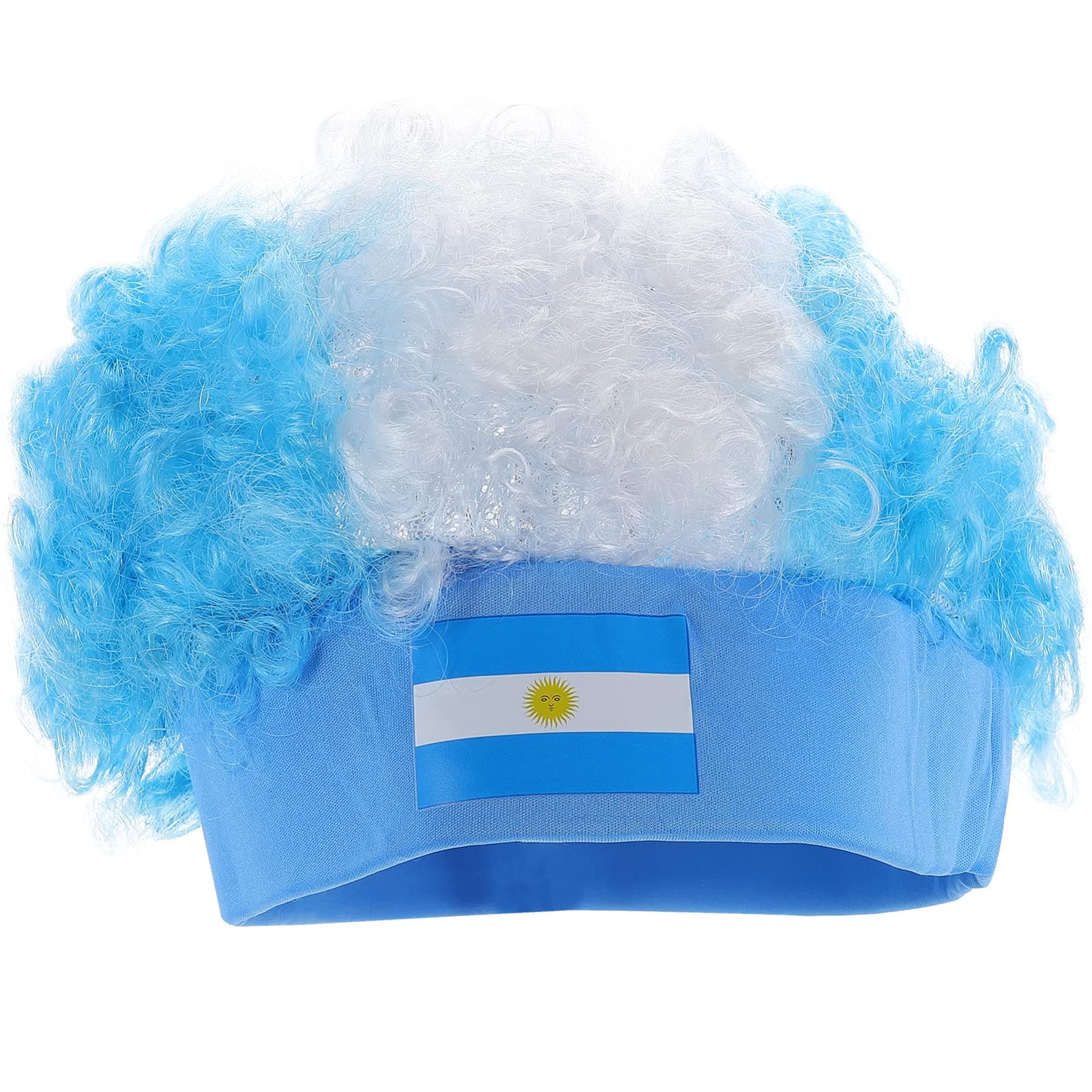 Sosoport Football Costume Party Wig Headband Argentina Costume Wig - National Flag Clown Wig Ornament Fake Hair Headdress for Soccer Party Decorations World Soccer Cup