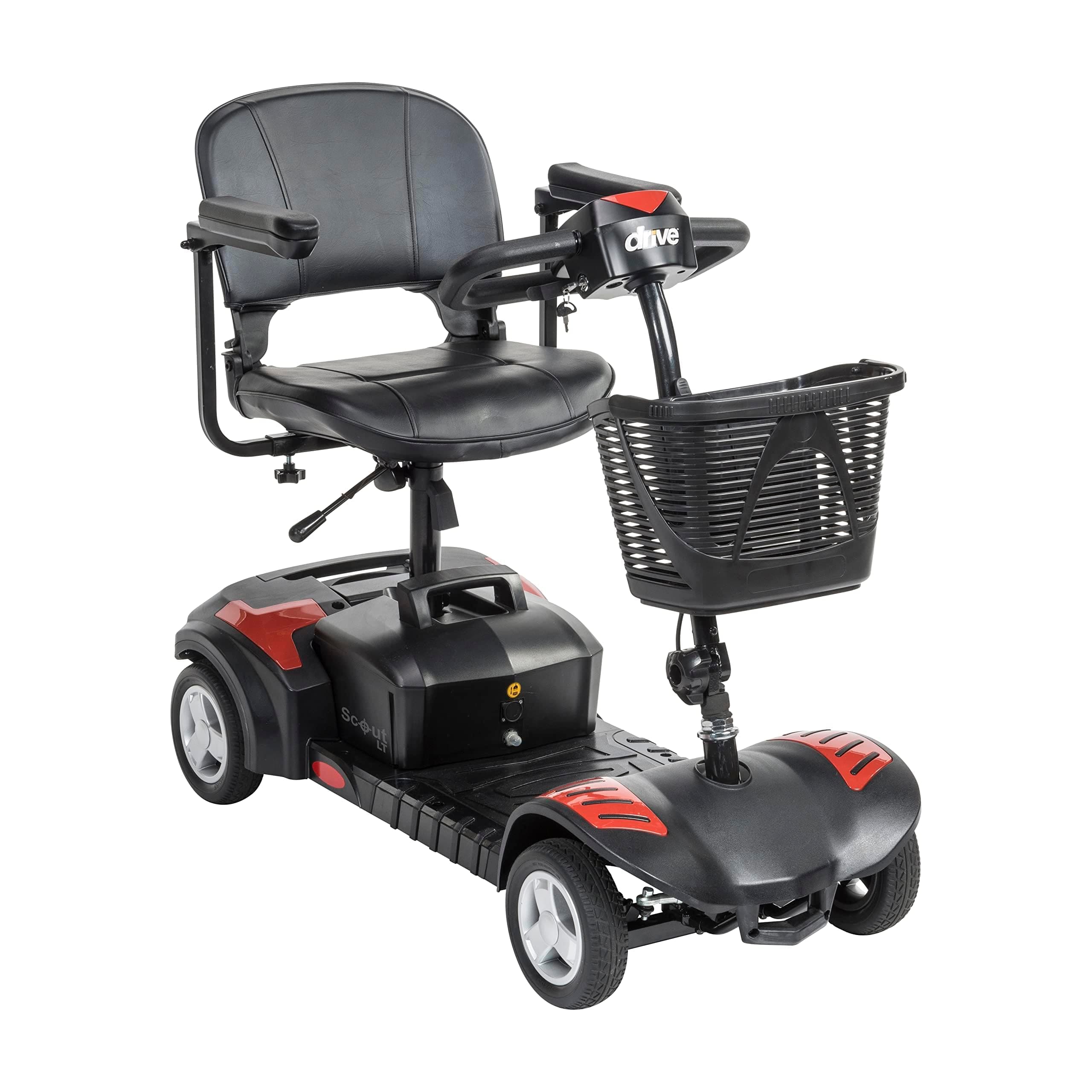 Drive Medical Spitfire Scout 4-Wheel Power Luxury Travel Scooter with Extended 15 Mile Range Battery, Red/Blue