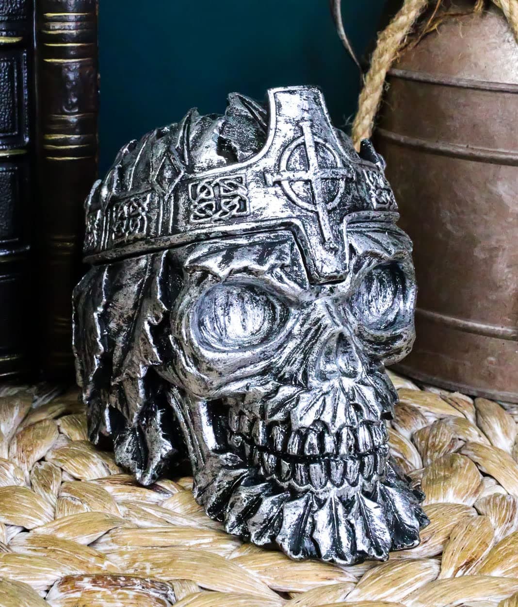 Ebros Gift Crowned Greenman Tree Ent Dryad King Arthur Skull Cigarette Ashtray Figurine with Lid 4.25"L Or As Decorative Box Shelf Study Home Accent Sculpture