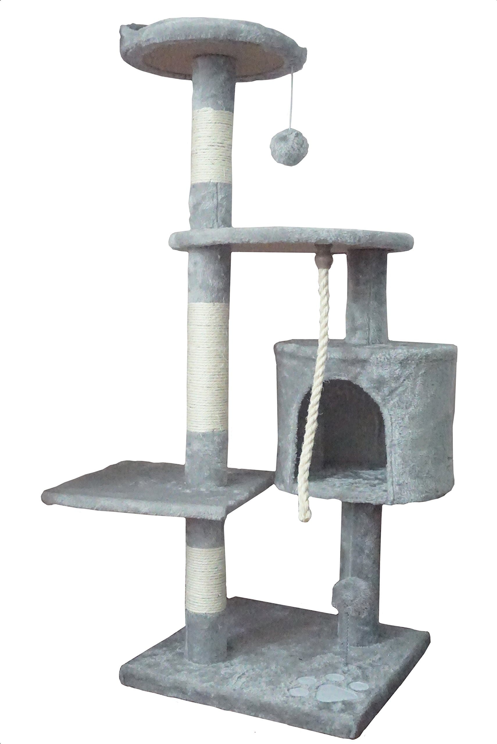 Ouzen Gray Cat Climbing Tree Tower Scratcher Furniture with Scratching Post and Toys for Cat