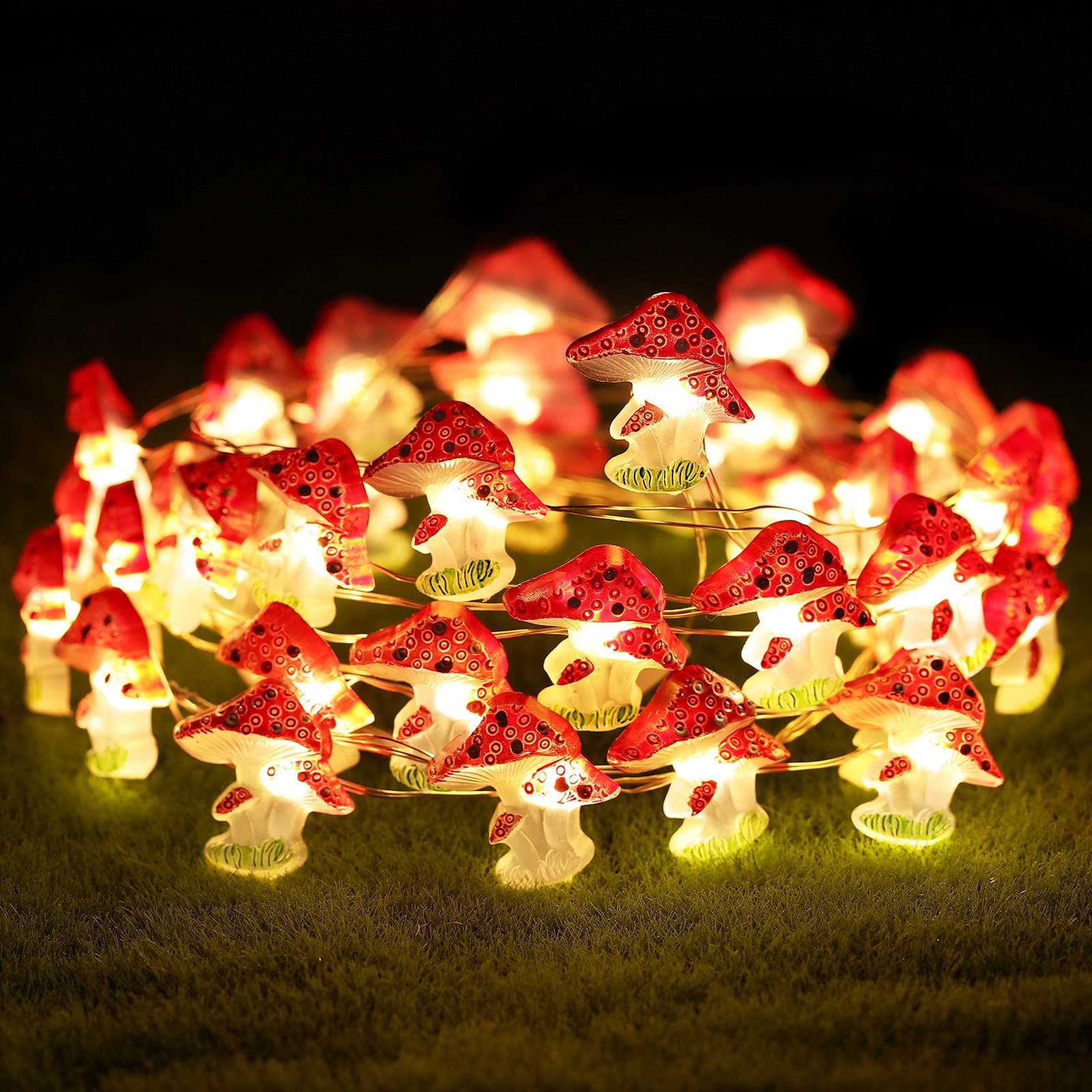 Mudder Mushroom Lights Room Cottage core Decor, 10 ft 40 LEDs Mushroom Decor Lights with 8 Lighting Modes, USB & Battery Powered with Timer for Bedroom Winter Christmas Party Decoration