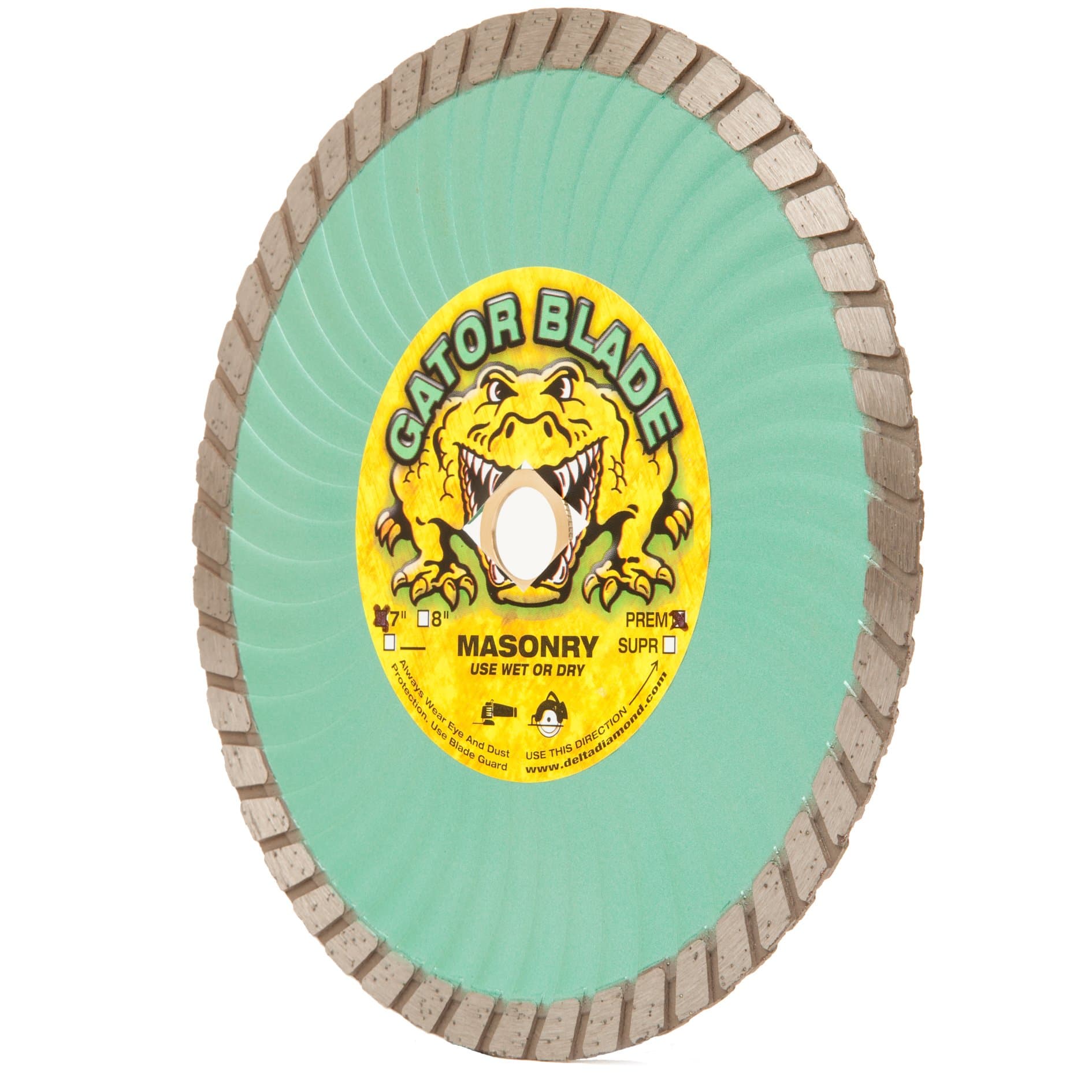 Delta Diamond Gator Blade Premium 7 Inch Wavy Core Turbo Diamond Saw Blade, DM-7/8"-5/8" Arbor, for Masonry, Brick, Block, Pavers, Concrete, Stone, Wet/Dry, Continuous Rim (7")