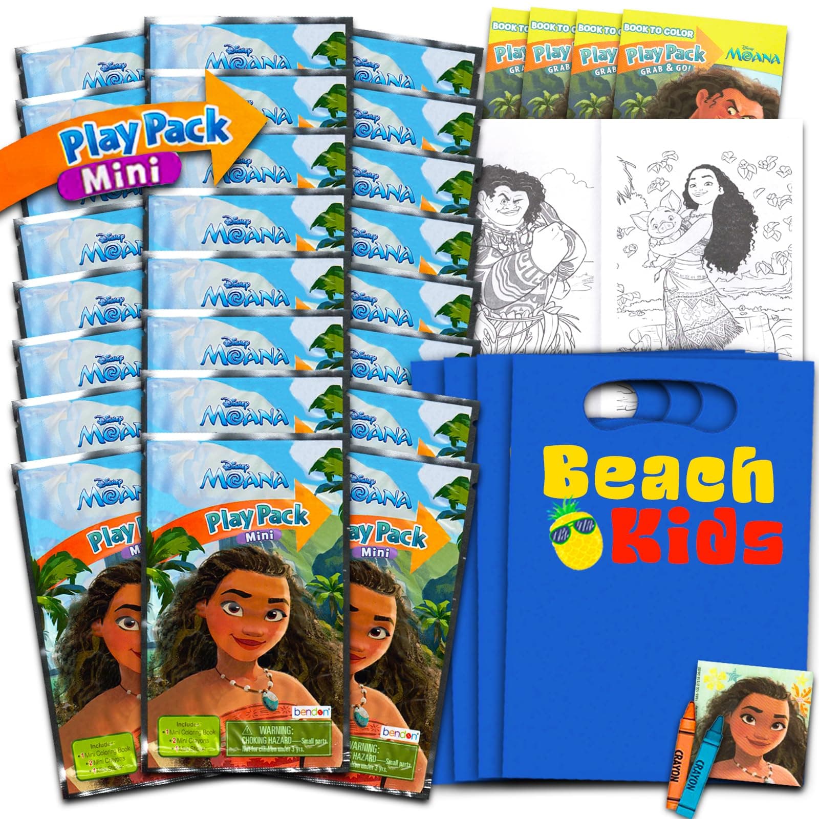 Classic Disney Moana Mini Party Favors Set for Kids - Bundle with 24 Grab n Go Play Packs Coloring Pages, Stickers and More (Moana Birthday Supplies). Goodie Bag Filler supplies