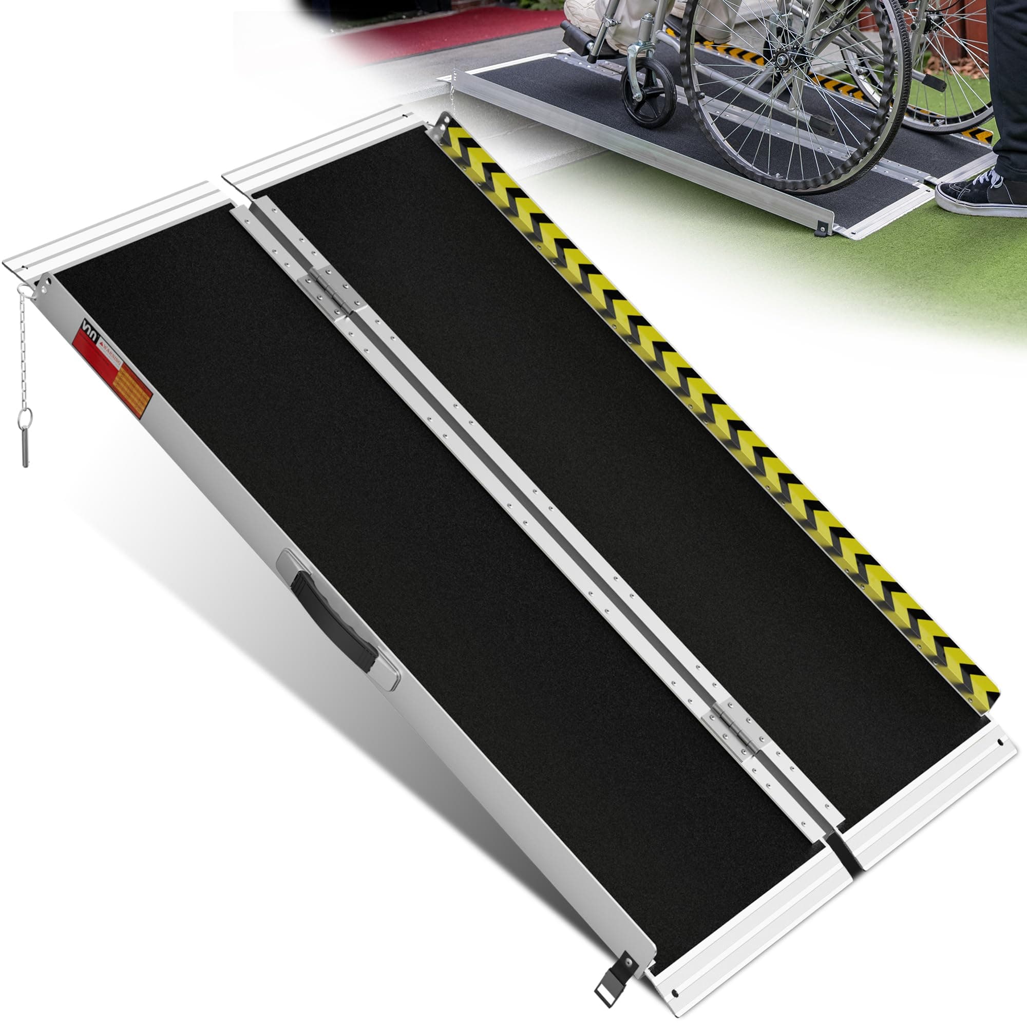 VNN Portable Wheelchair Ramp 4FT, Non-Slip Aluminum Ramps for Wheelchairs for Home, Handicap Wheelchair Ramps for Home Steps, Aluminum Loading Dock Plates, Doorways, Black