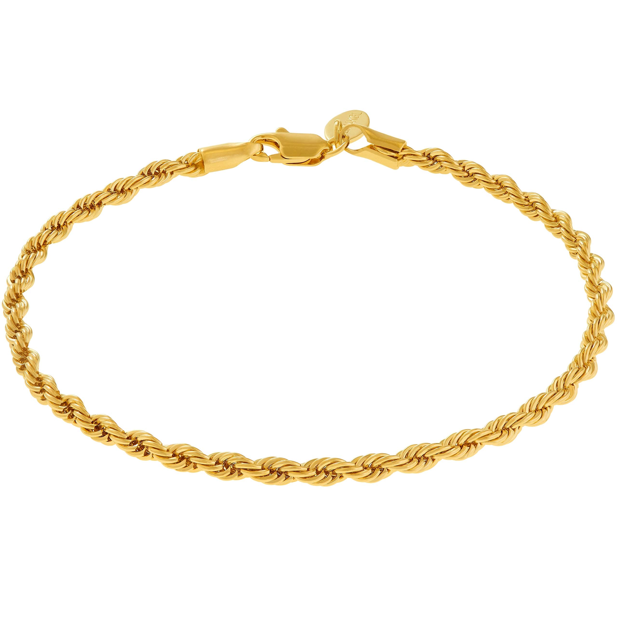 LIFETIME JEWELRY 4mm Rope Chain Bracelet 24k Real Gold Plated for Women and Men