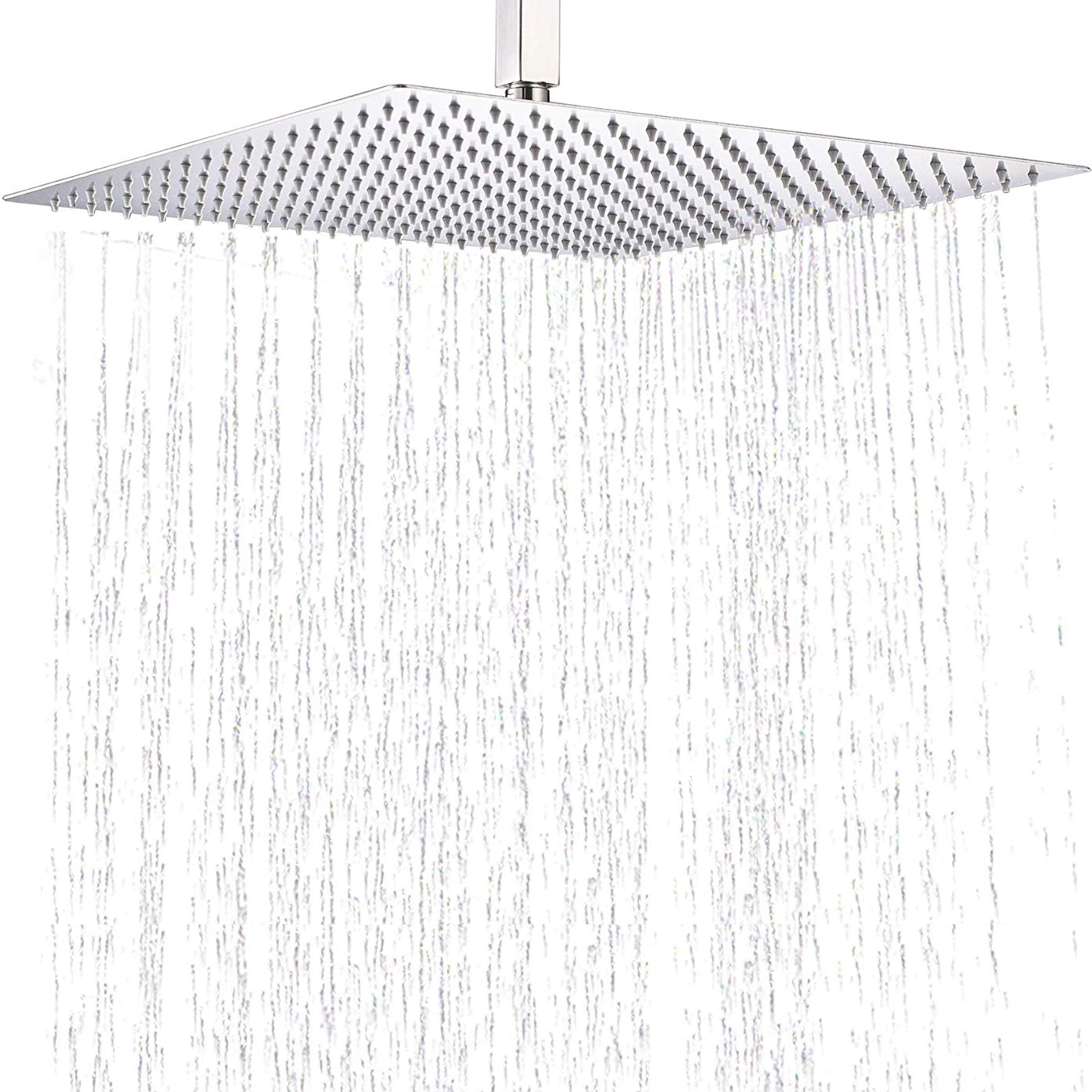Drenky 16 '' Fixed Shower Head Square Powerful High Pressure Rainfall Stainless Steel Shower Head Large Rain Shower Head Adjustable with Swivel Ball Ultra Thin Top Spray