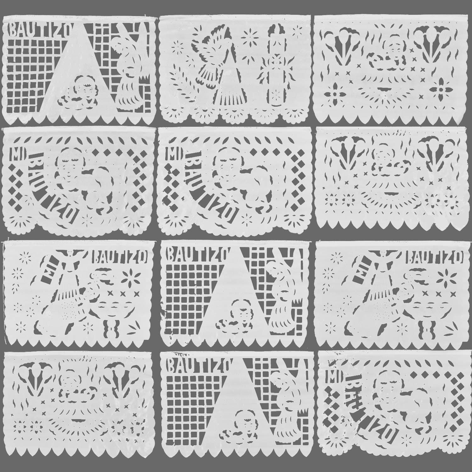 Festive Large Plastic Baptism Bautizo Mexican Papel Picado Banner (15 Feet Long) Designs as Pictured by MEXIMART