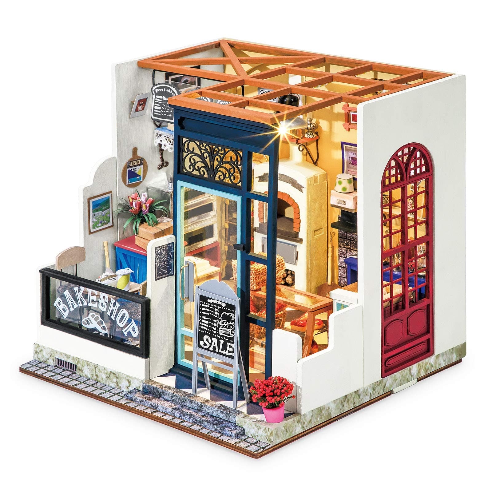 DIY Wooden Dollhouse Kit with Miniature Furniture,Model Building Kits with Accessories and LED, for Kids(Nancy's Bake Shop)