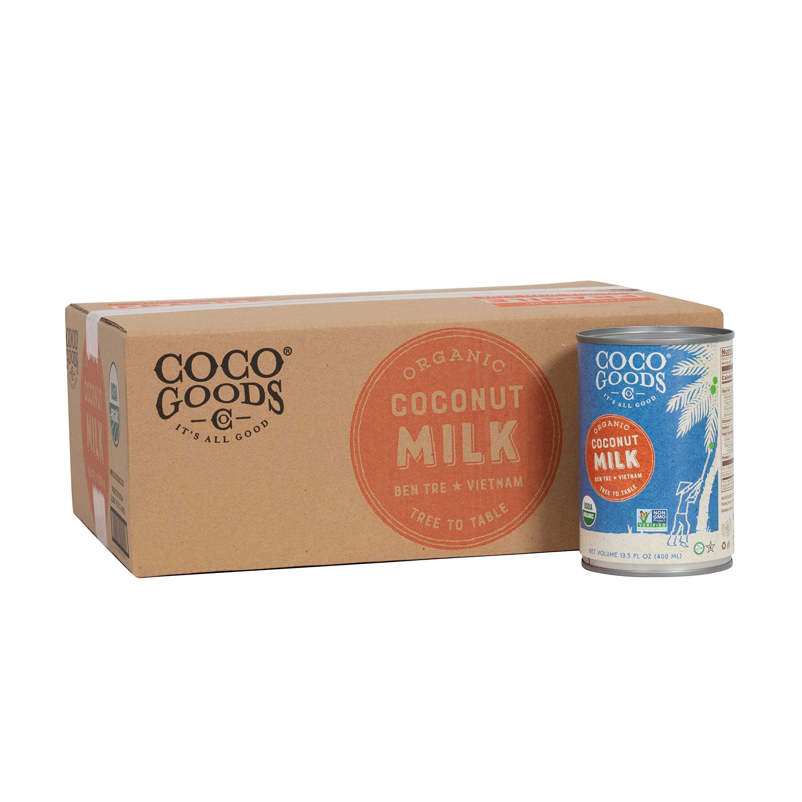 CocoGoods Co Single-Origin Organic Coconut Milk 13.5 fl. oz - Gluten-free, Non-GMO, Vegan, & Dairy-free, 12 pack