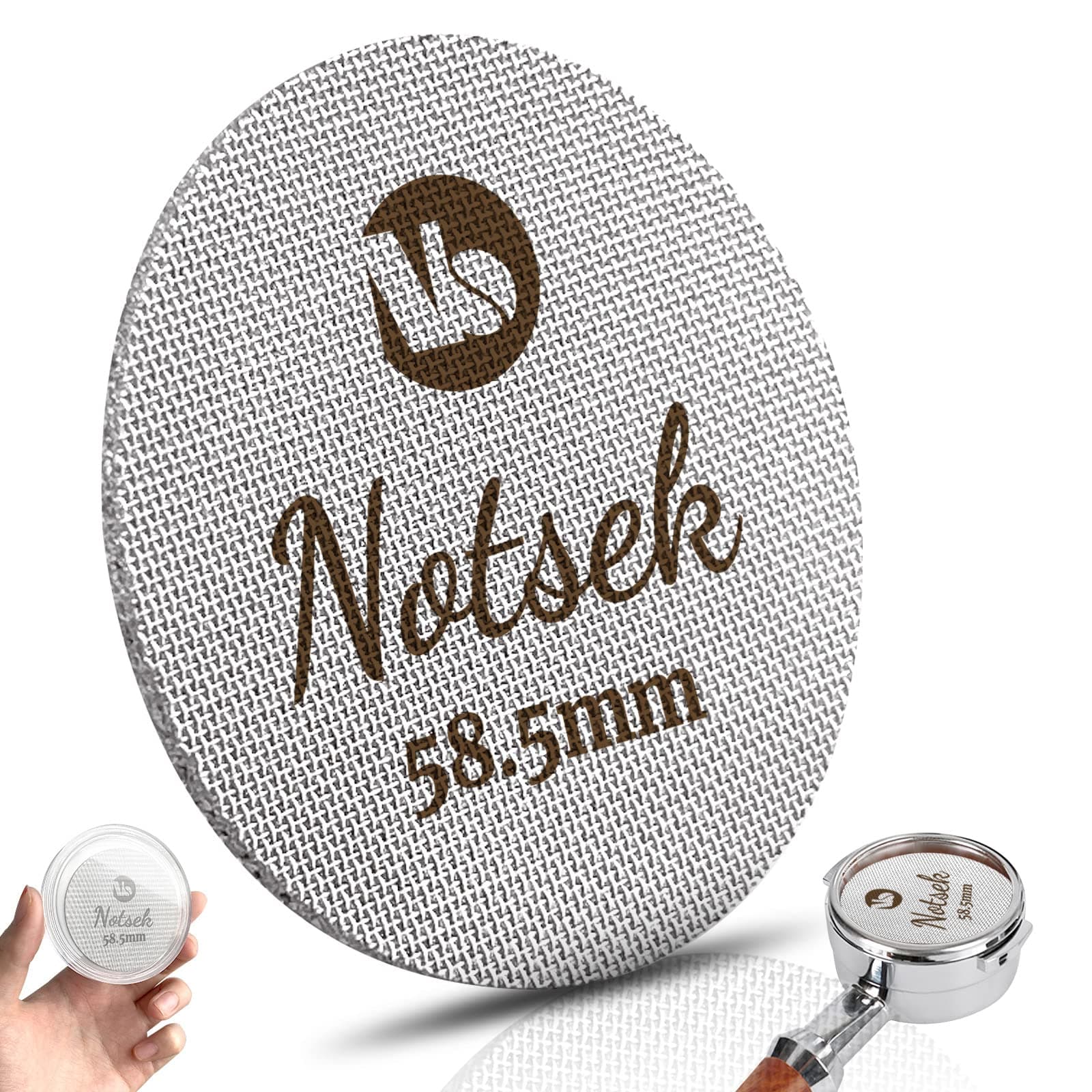 NOTSEK Puck Screen 58mm, Coffee Puck Filter with Acrylic Storage Box, Reusable 1.7mm Thickness 150μm, 316L Stainless Steel Espresso Screen