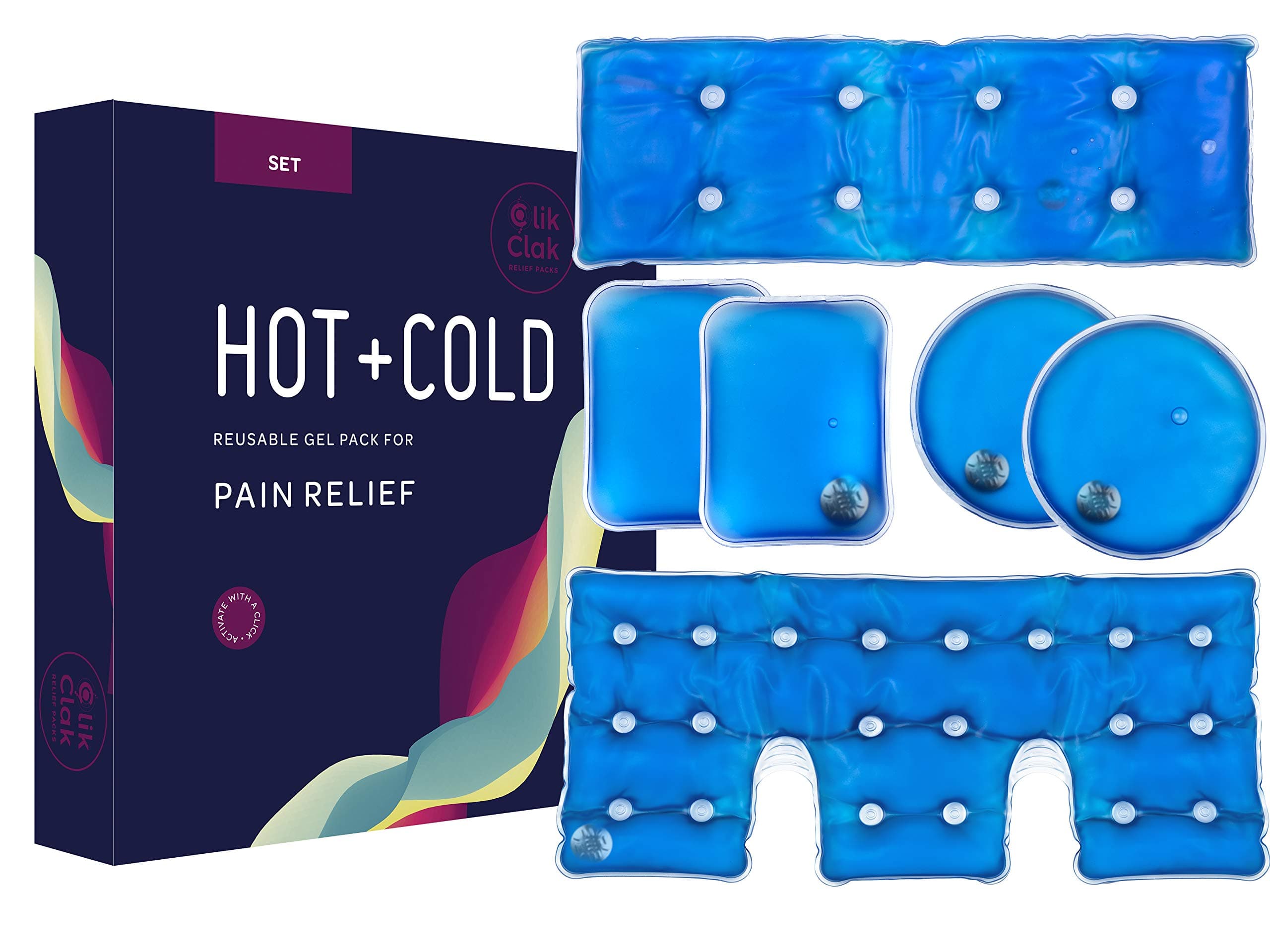 Hot and Cold Gel Pack Set - Reusable Heat Pads with Metal Disc for One Click Heating - Pain-Relieving, Instant Hot Packs for Back, Neck, Palm, and Shoulder - Includes Hand Warmer