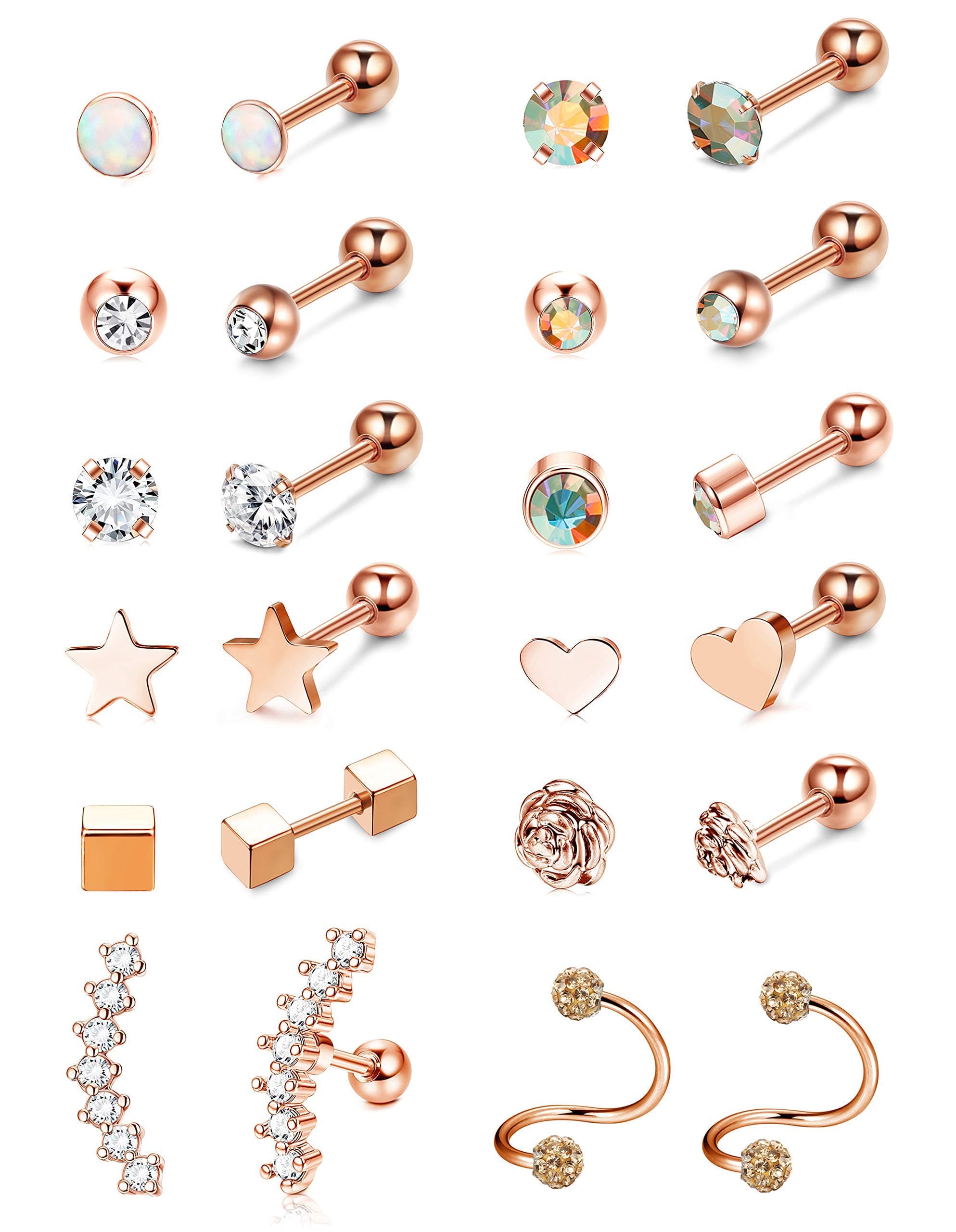 Subiceto12 Pairs Stainless Steel Barbell Earring for Men Women Cartilage Helix Ear Piercings Tragus Ball Studs