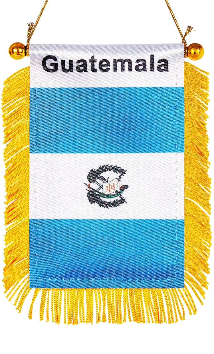 WXTWK 3 X 5 Inch Guatemala Flag Guatemalan Window Hanging Flag Small Mini Car Flags Banners Rearview Mirror Decoration With Suction Cup Golden Fringy Banner