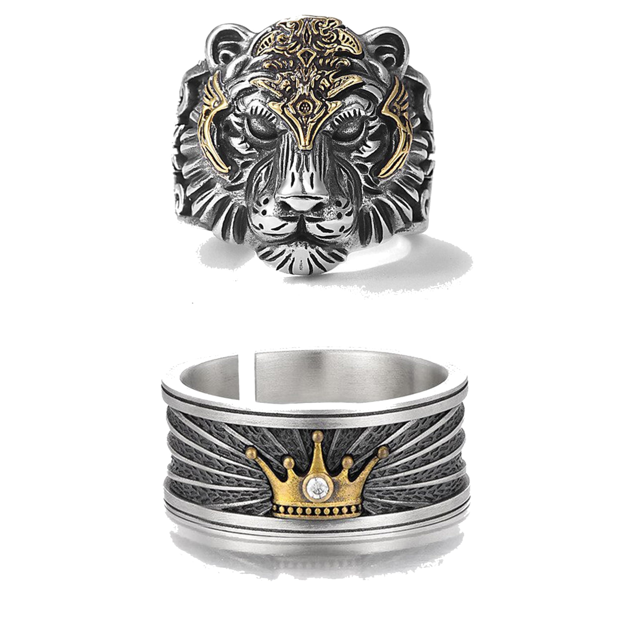 Stylish Silver Ring For Men Stainless Steel King Lion with Crown Adjutabel Silver Ring For Men Boys Love Gifts Finger Ring Mens Jewellery