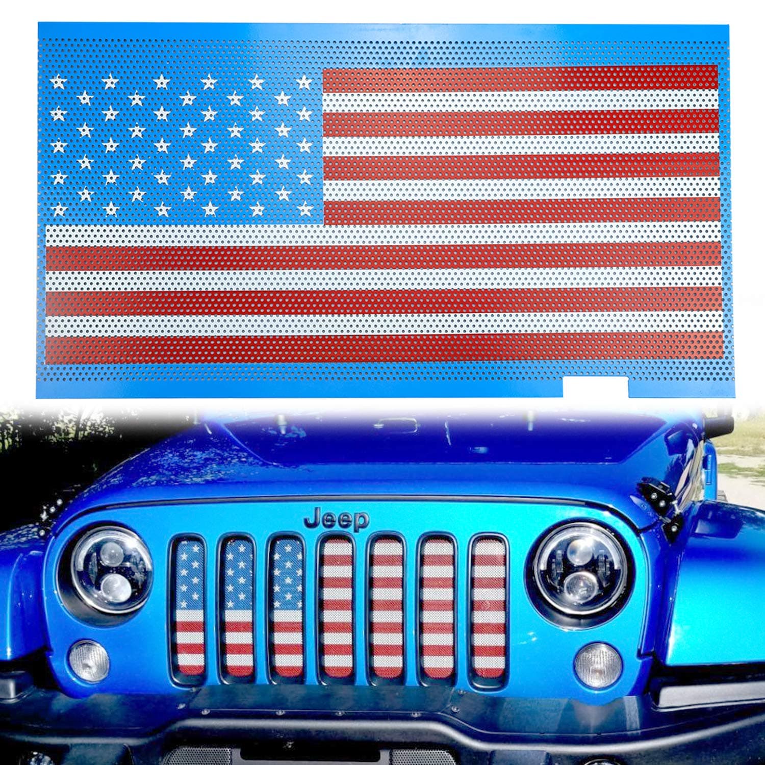 Front Grill Mesh Grid Grille Screen Insert American Flag Design Compatible with 2007-2020 Jeep Wrangler JK 2/4 Door
