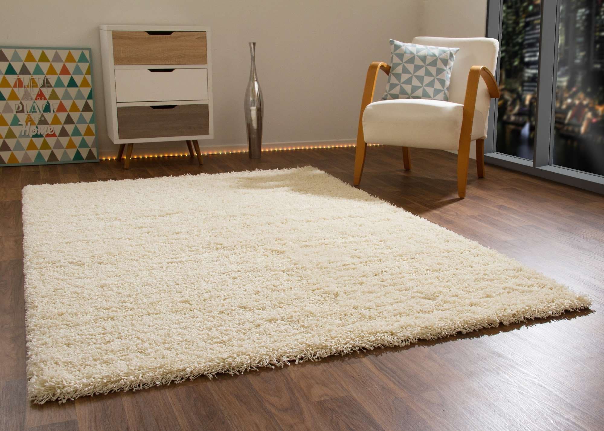 Shaggy Rug Happy XL Soft Touch Cream Thick Non Shedding High Pile, Size 160x230 cm (5'3"x7'6")