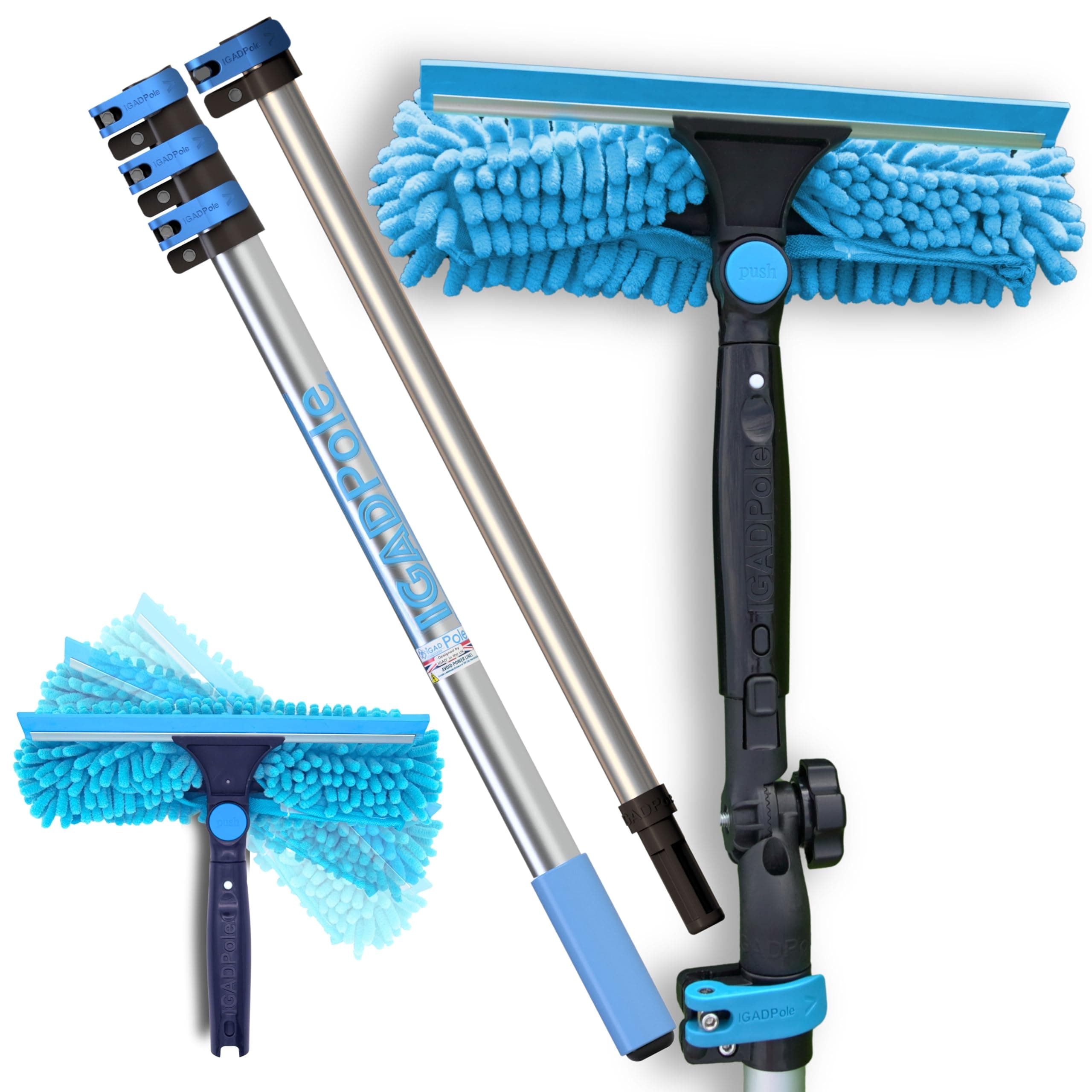 IGADPole Professional Telescopic Window Cleaning Kit 6.6 Foot (2m) Extension Pole+ Pole Extension and Single Pivot 10"(25cm) Window Squeegee, Window cleaning washer tools