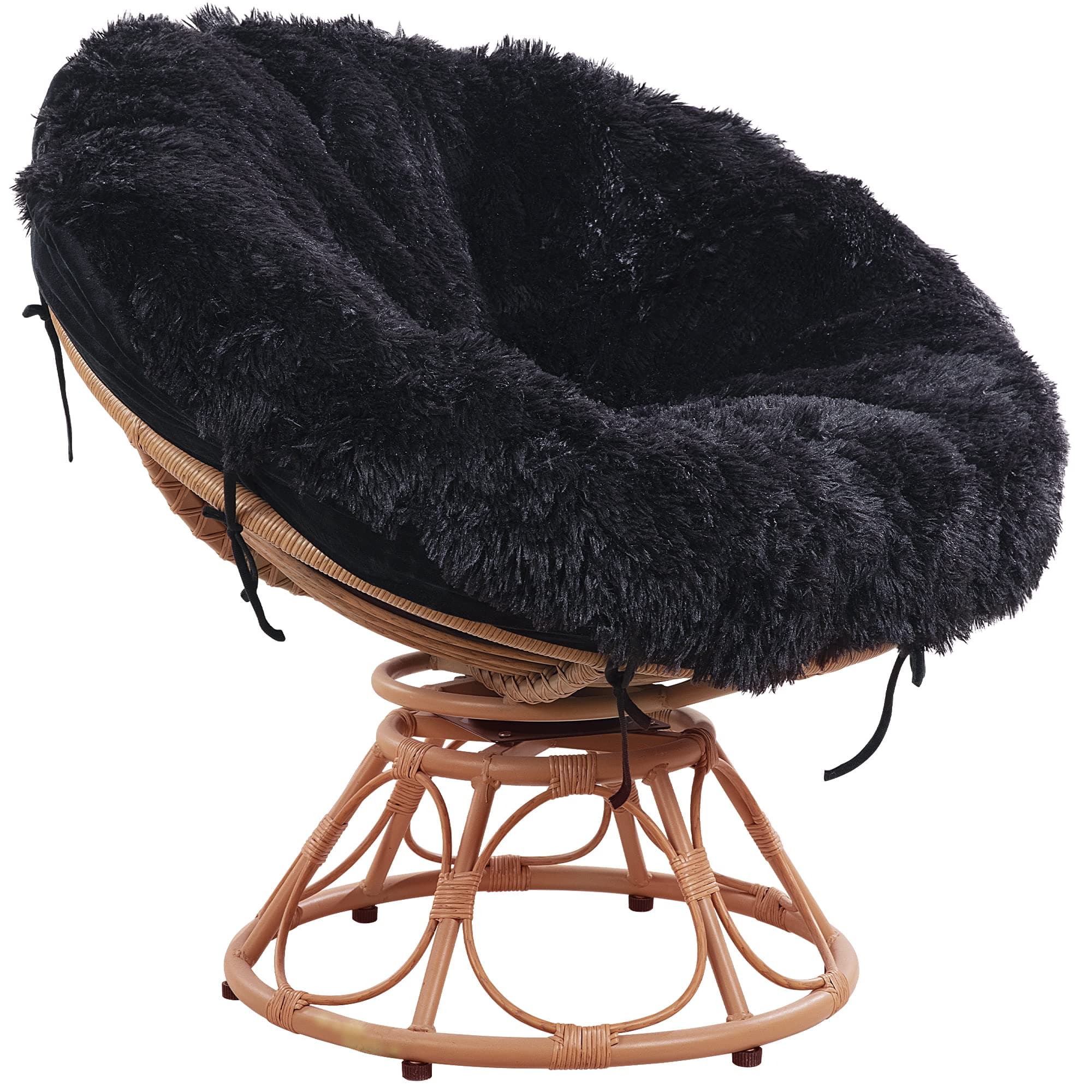 HOMBYS Shaggy Cover for Papasan Cushion, Fluffy Plush Faux Fur Zippered Slipcover Only, Removable and Machine Washable Chair Cushion Covers with 8 Ties (Fit 44-48inch, Black)